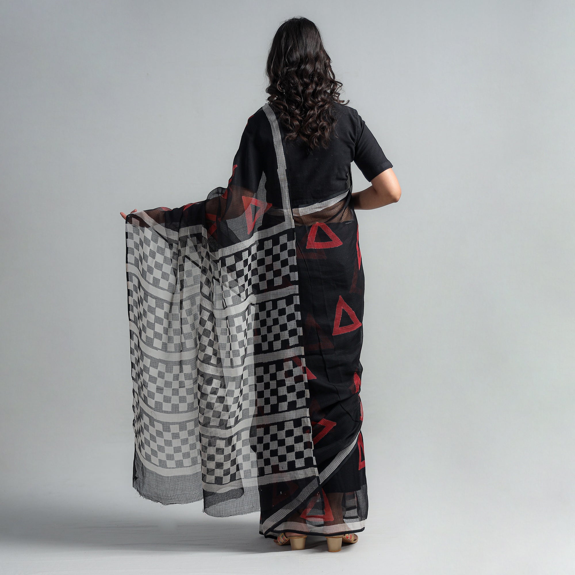 HAVELI CHRONICLES Black - Kota Doria Cotton Sanganeri Print Saree - view 7