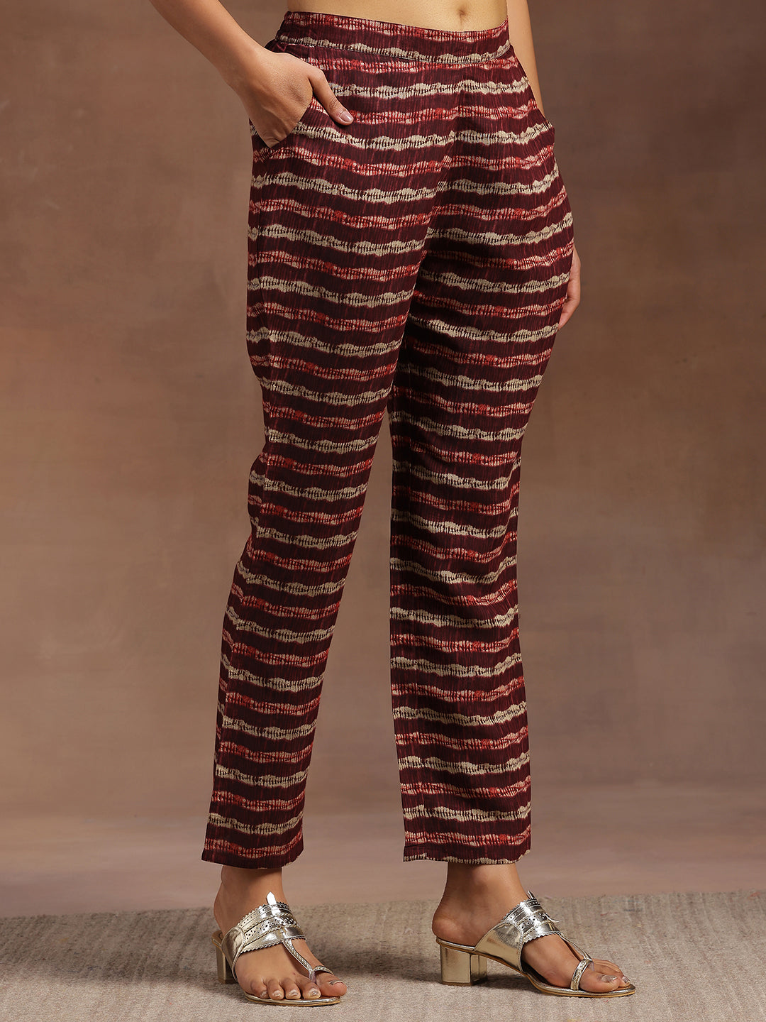 Libas Burgundy Printed Silk Blend A-Line Kurta With Trousers & Dupatta - view 7