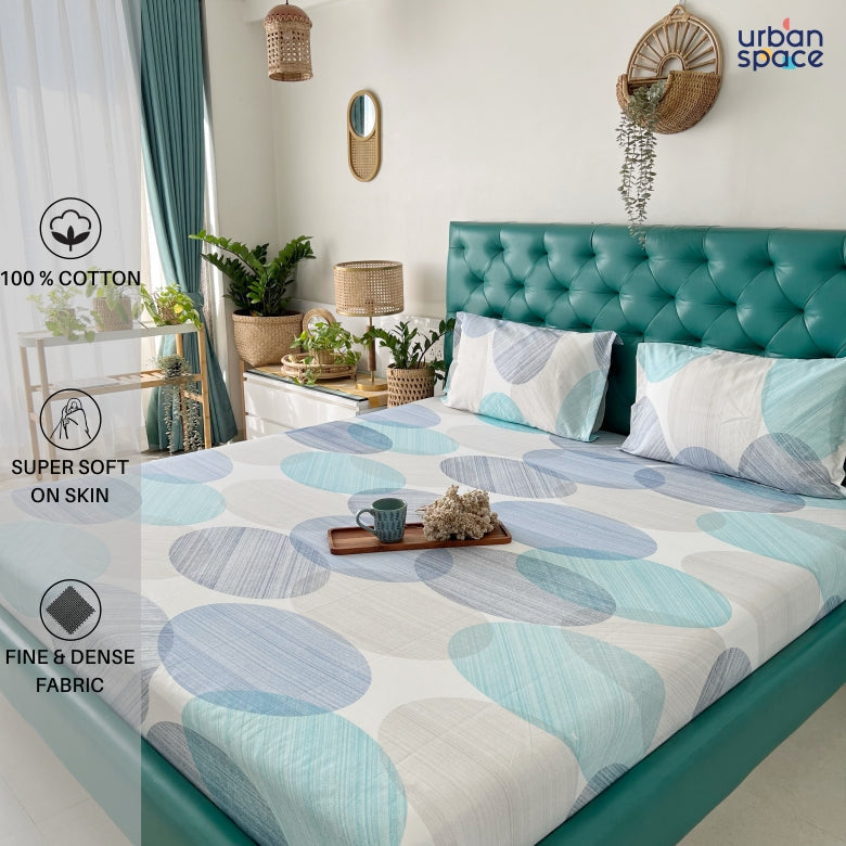 Urban Space -Home Furnishing Store Fitted King Size Cotton Bedsheet - Oval Blue - view 2