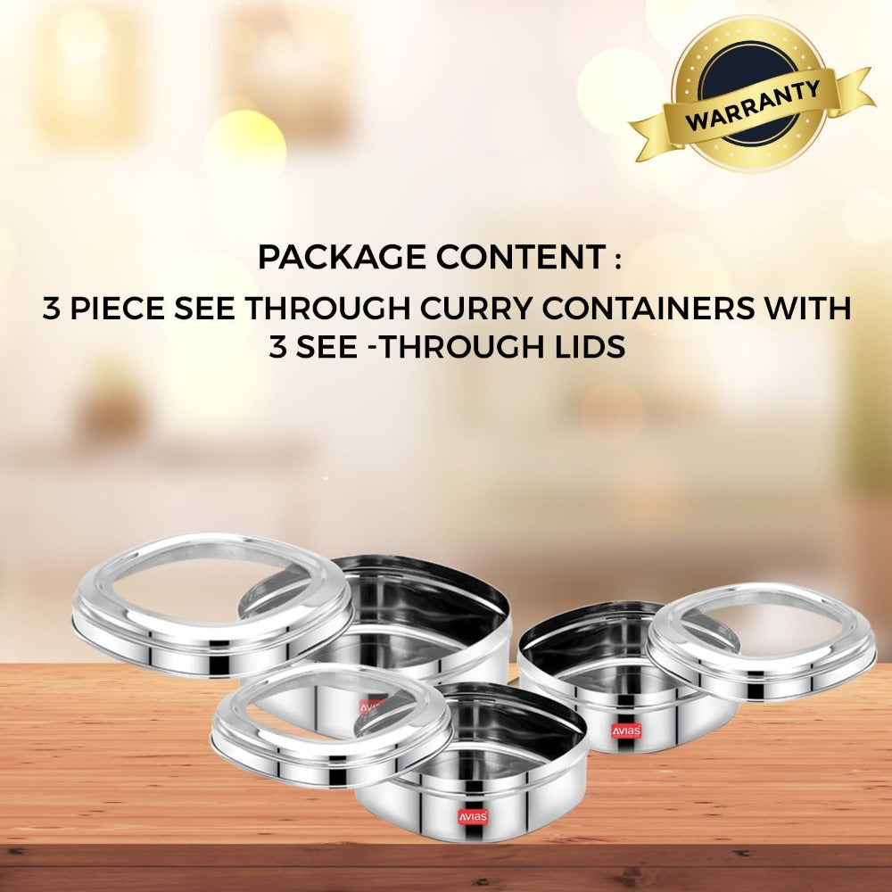 AVIAS Chocolate Box with See-Through Lid | Silver | Set of 3 Pcs - view 3