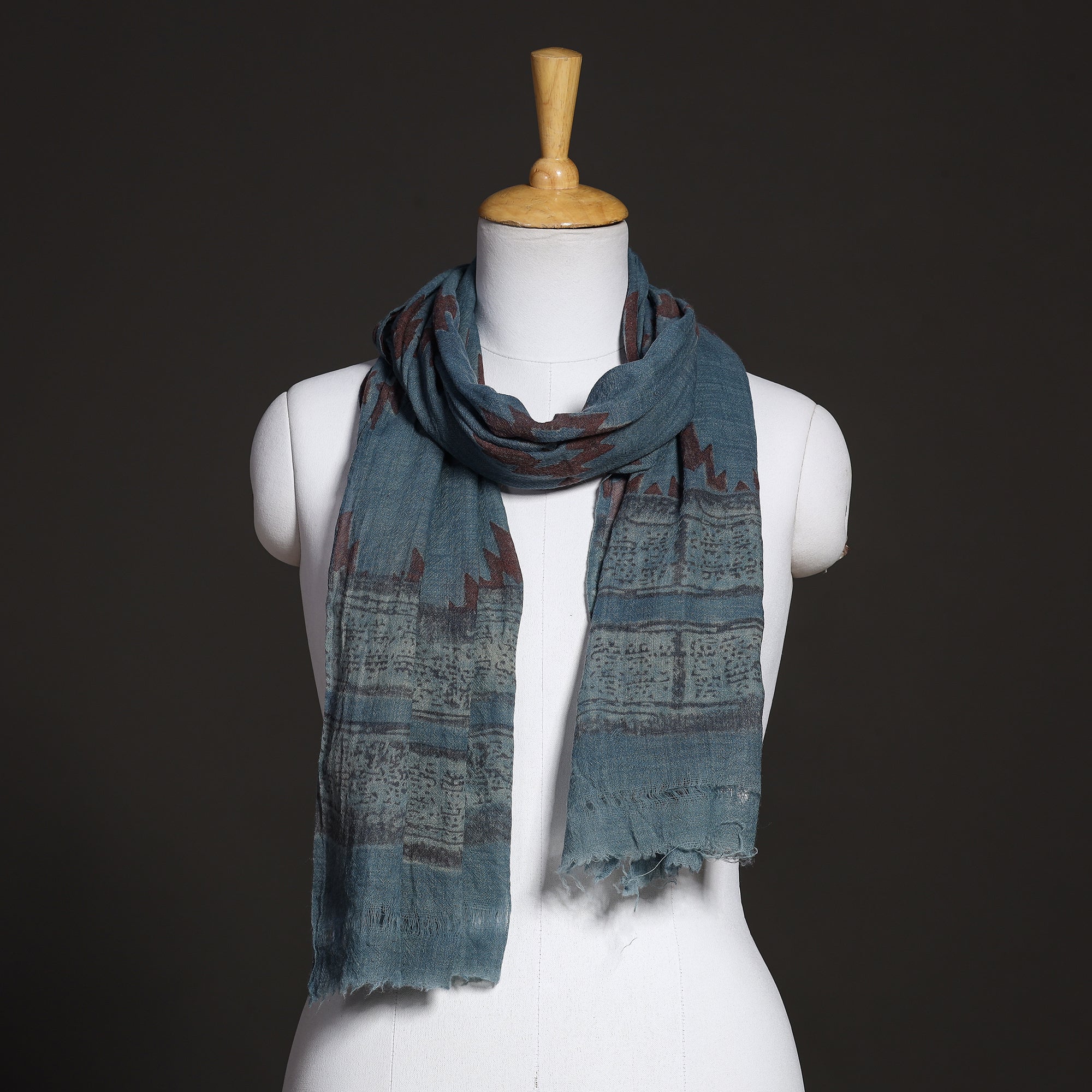 HAVELI CHRONICLES Blue - Akola Hand Block Printed Pure Woolen Stole