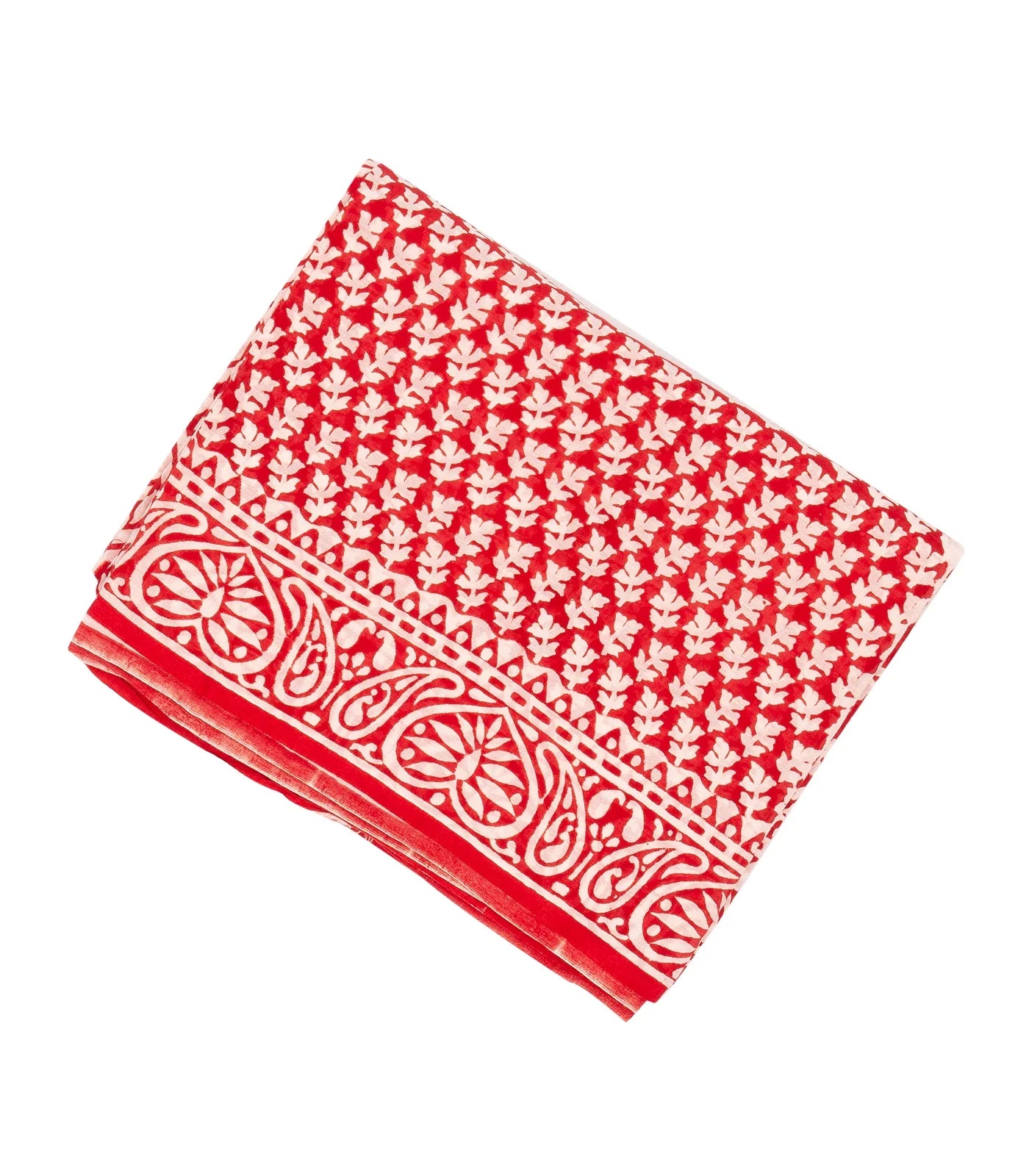 RmKV Red Woven Jaipur Cotton Saree Printed With White Floral Motifs