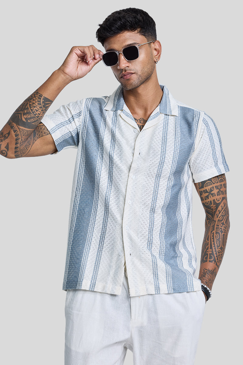 SNITCH Light Blue Stripes Crochet Shirt