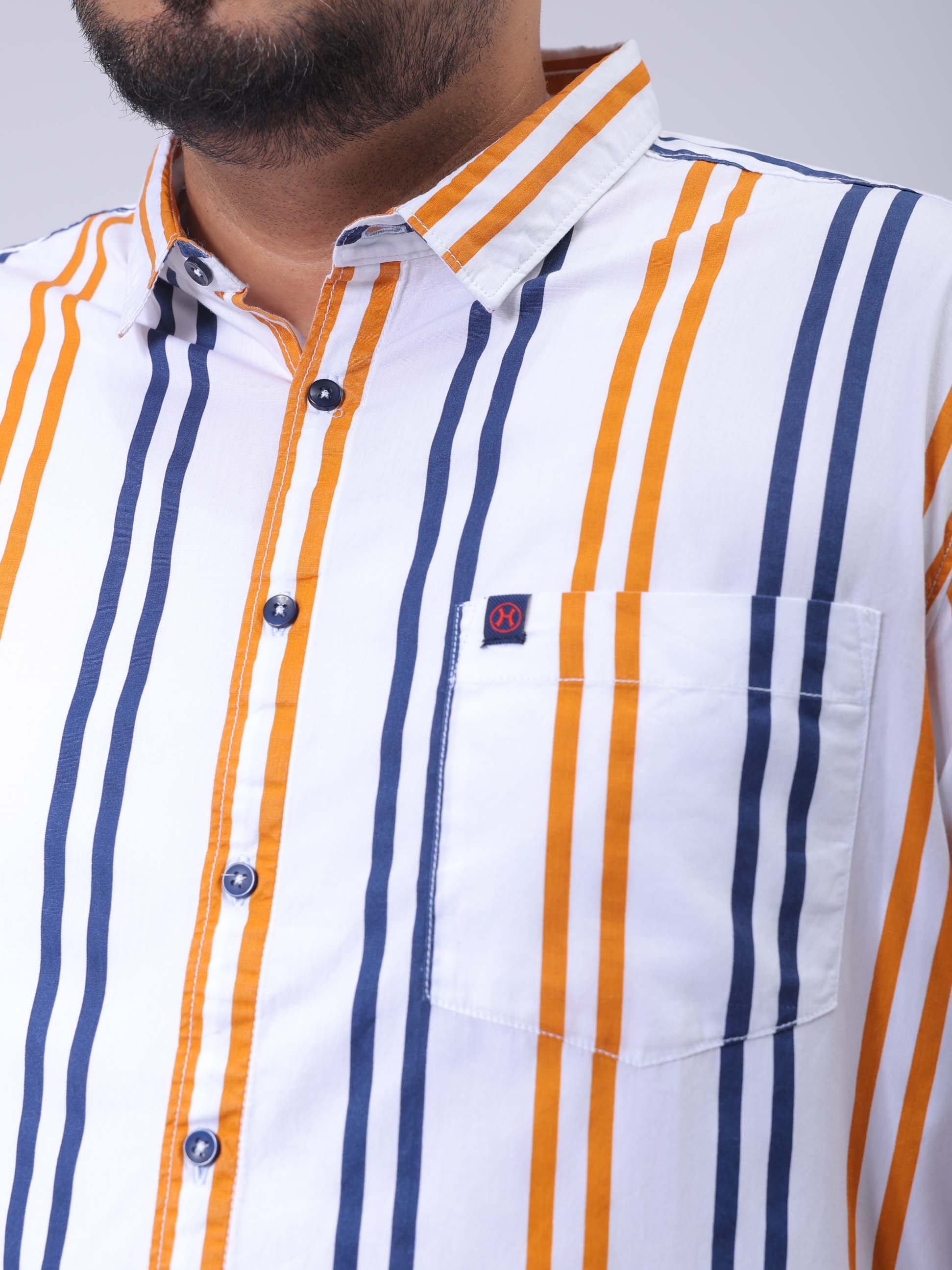 HARDSODA Men's Plus Size White Regular Fit Vertical Striped Casual Shirt - view 6