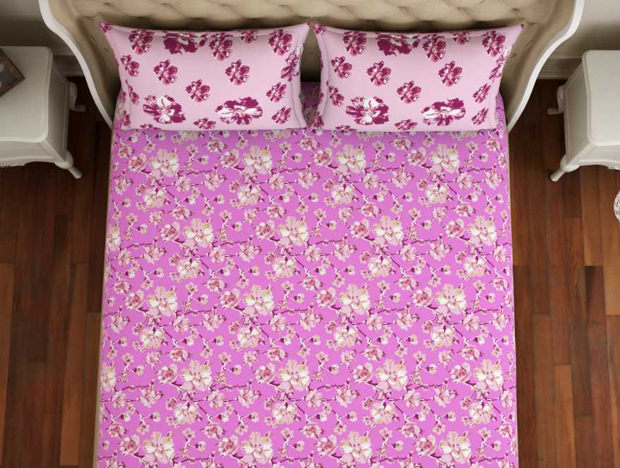 Spaces India Floral Pink 100% Cotton Double Bedsheet - Atrium By Spaces - view 4