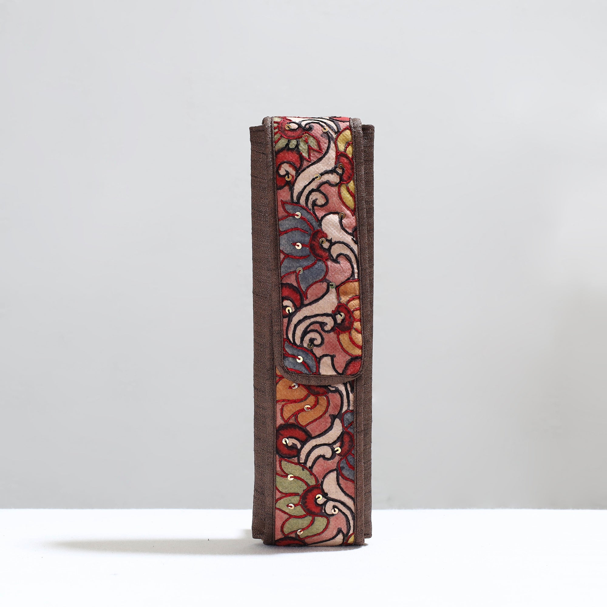 DWARAKA PLUS Brown - Handpainted Kalamkari Natural Dyed Ghicha Silk Earrings Pouch 19