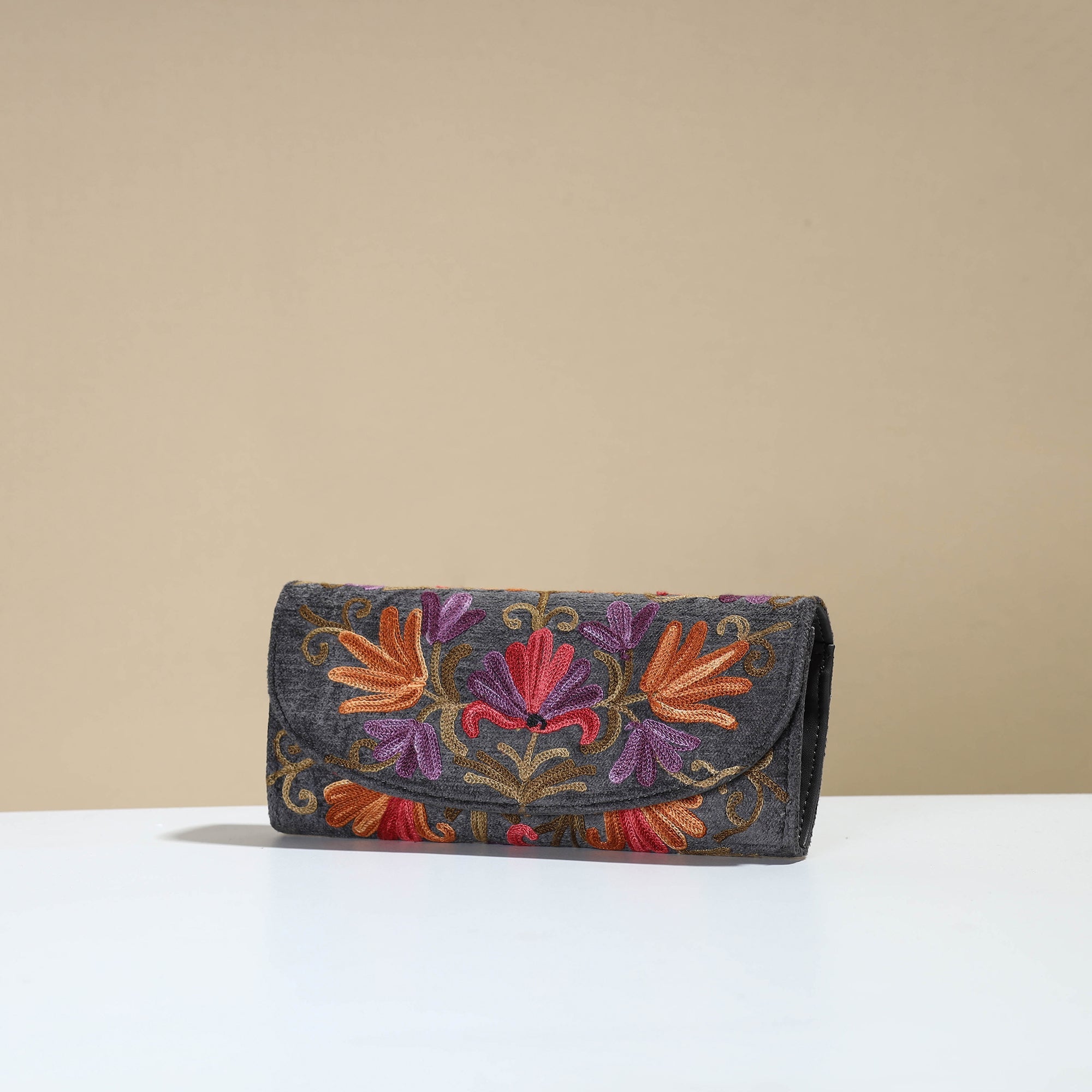 ITOKRI CRAFTS INITIATIVE Black - Kashmiri Crewel Hand Embroidery Velvet Travel Wallet 65 - view 2