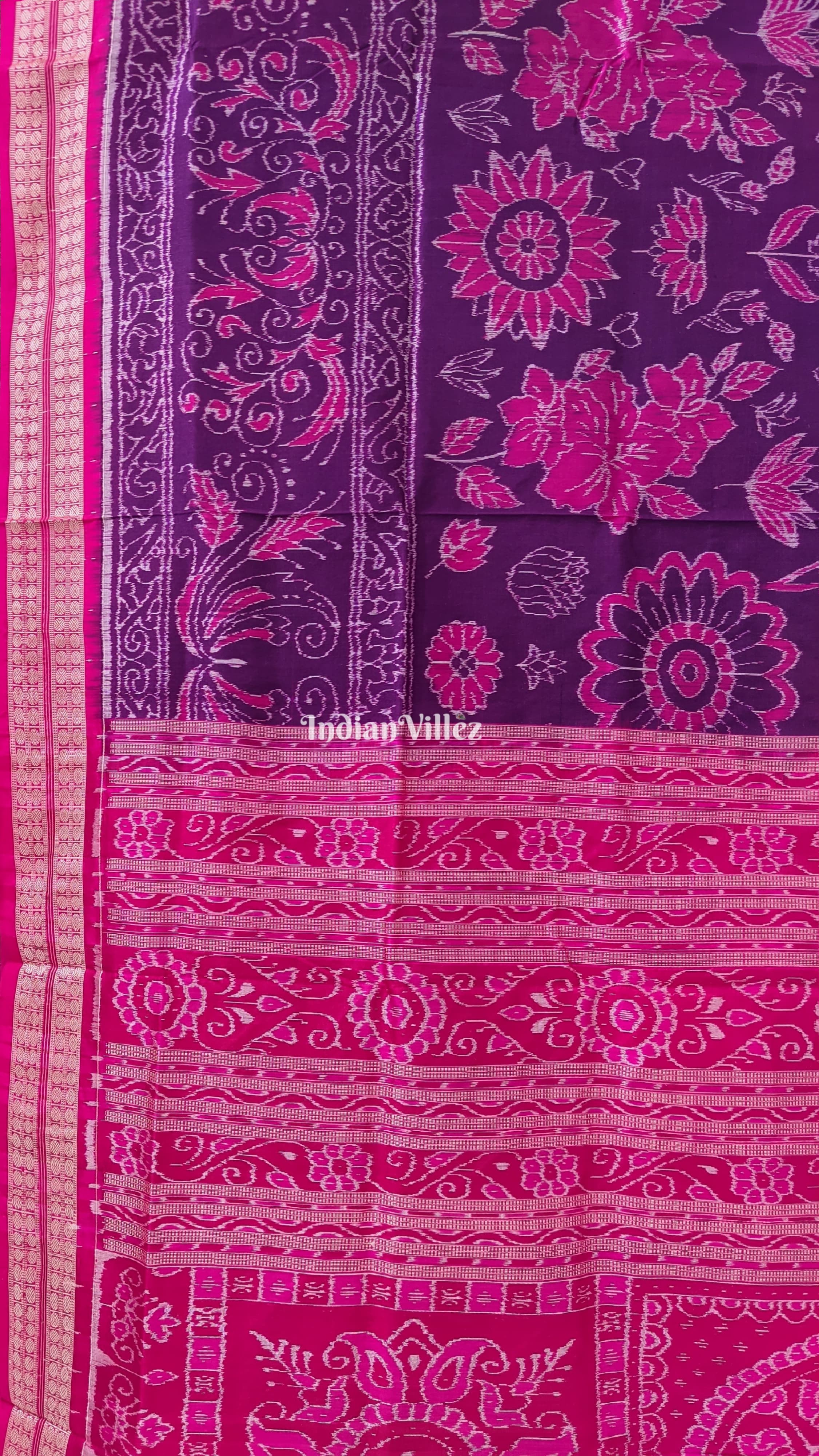 IndianVillèz Purple Pink Flower Design Sambalpuri Pure Silk Saree - view 4