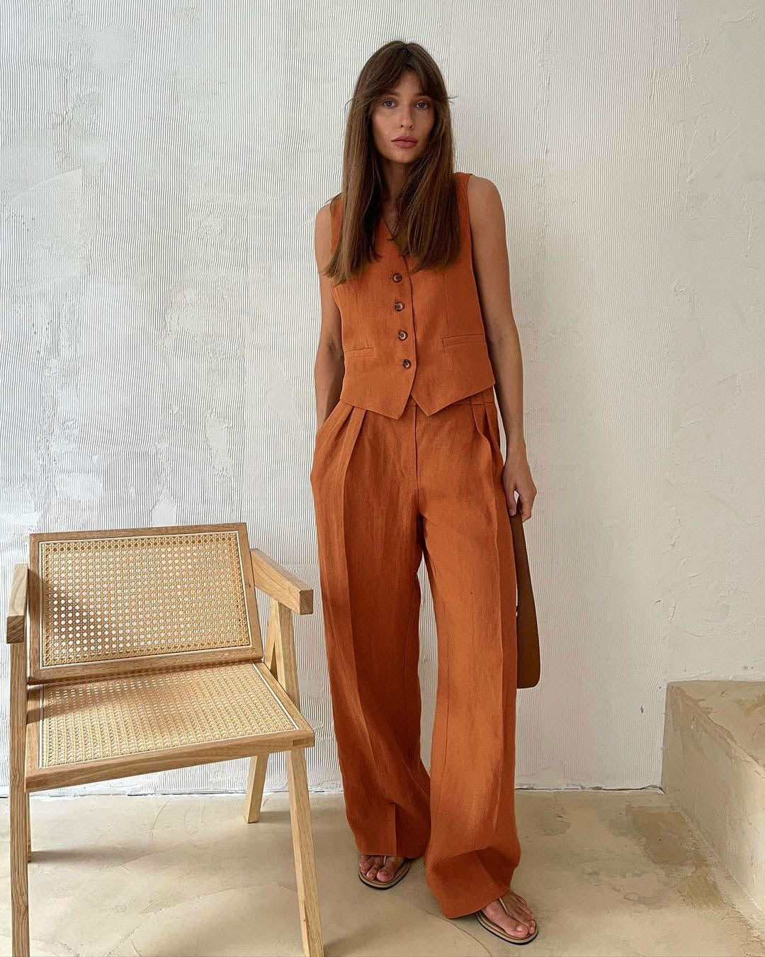 Alamode By Akanksha Hodor Statement Linen Vest Suit with Pants - view 10