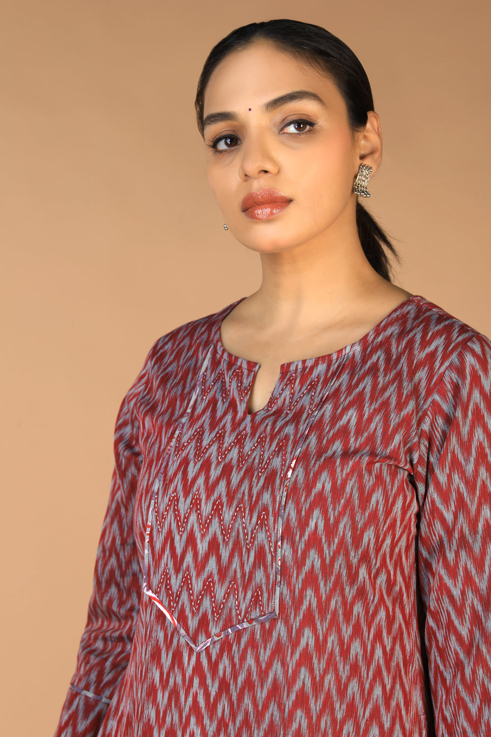 Kalanjali Ethnics Cotton pochampally Ikat – Maroon - view 7