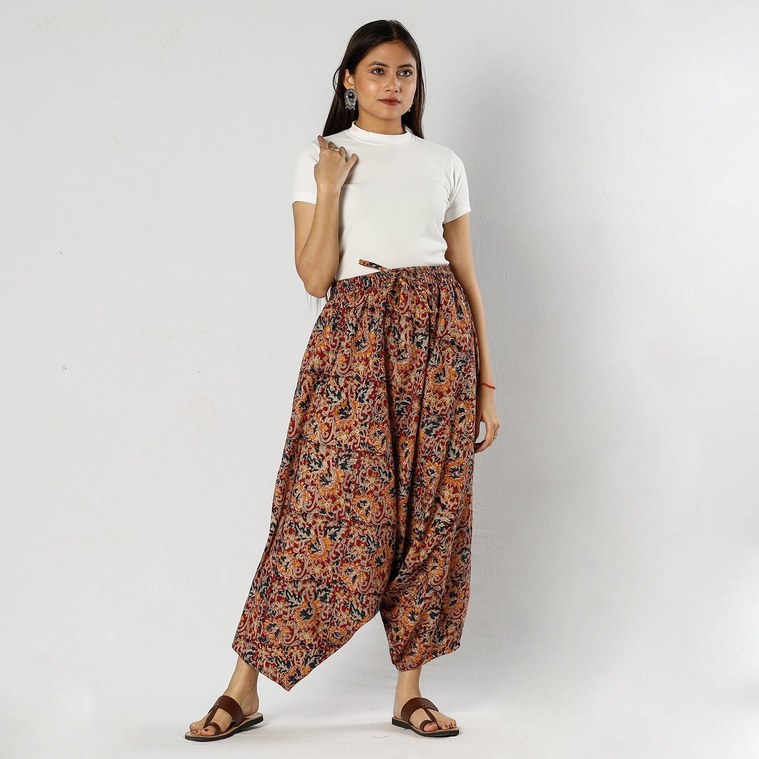 ITOKRI CASUALS Red - Pedana Kalamkari Block Print Cotton Harem Pant (Free Size) - view 2