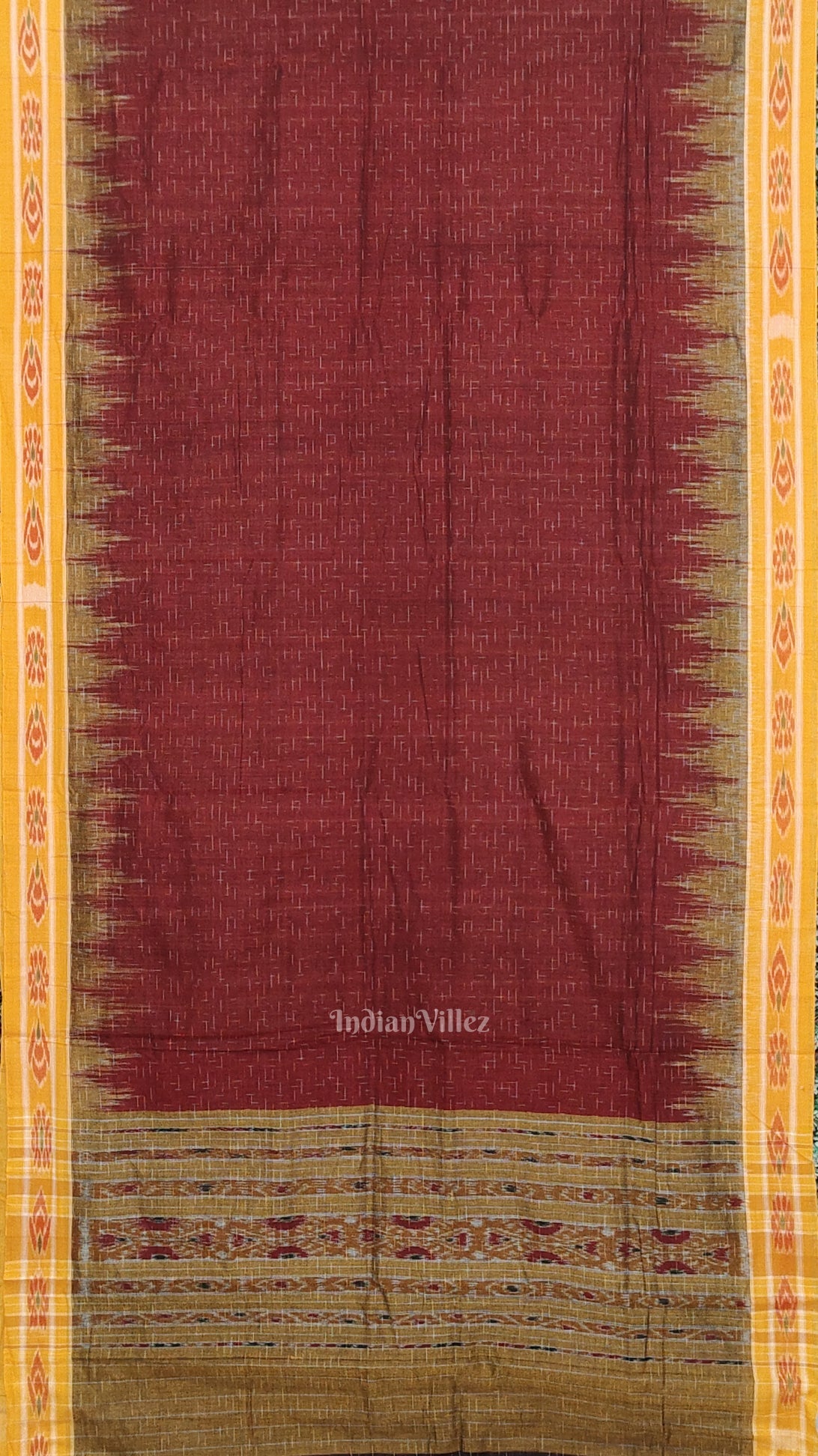 IndianVillèz Maroon Jharana Maniabandha Cotton Saree