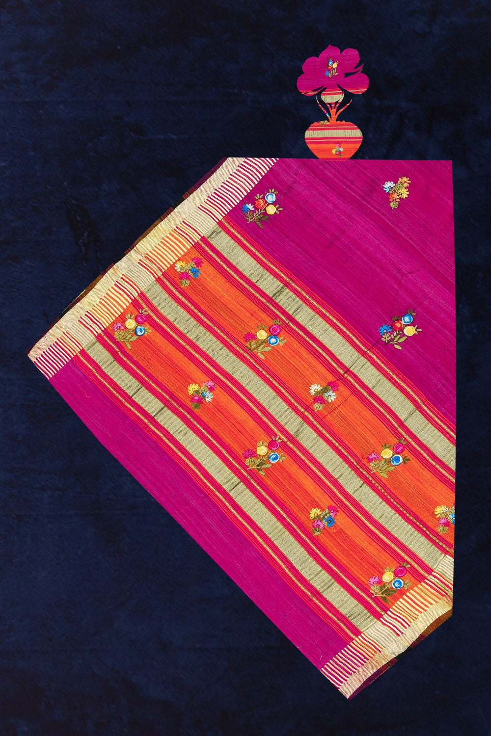 Kalanjali Dupion Silk Magenta Pink Dupatta