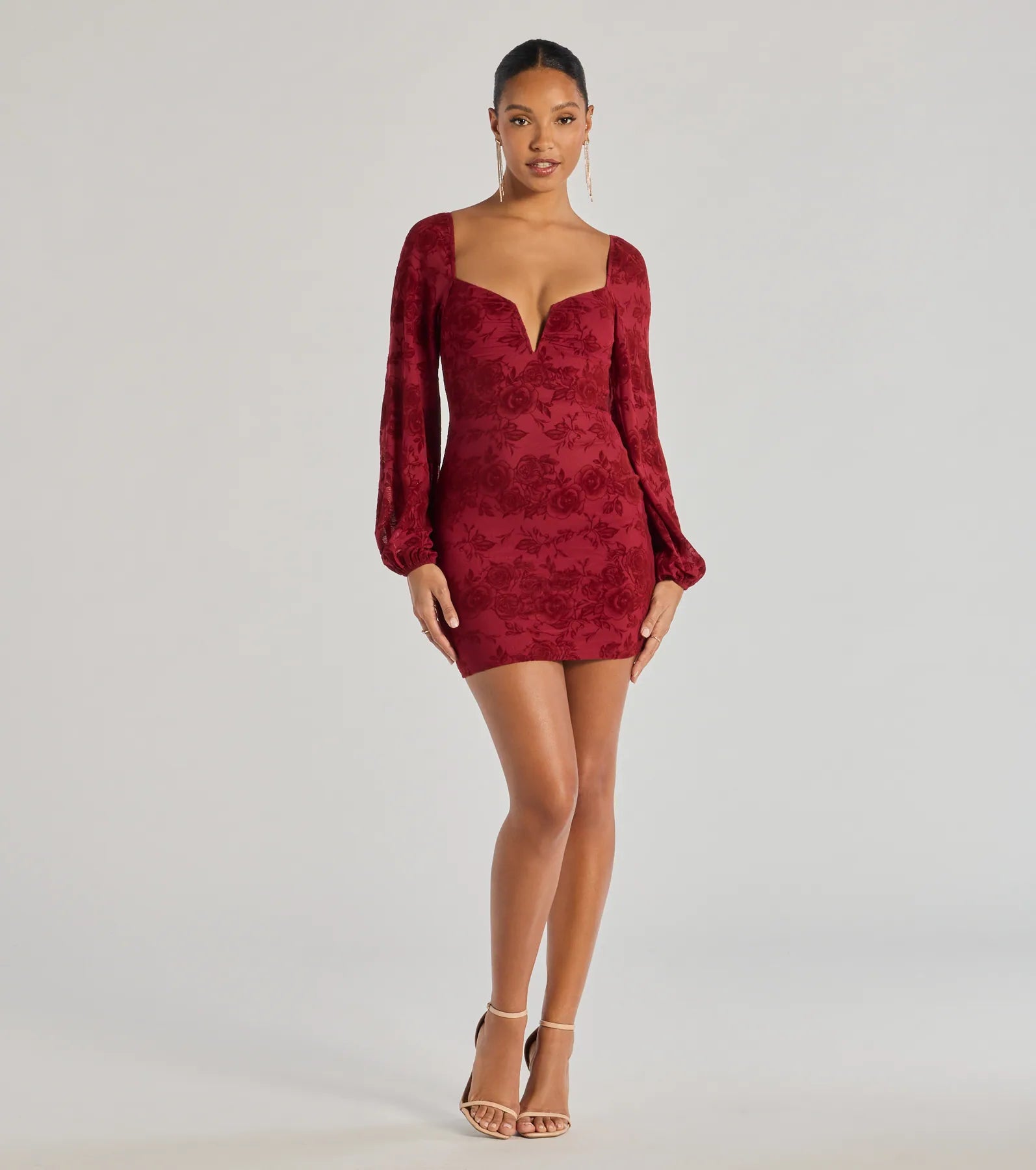 Windsor Blooming Beauty Floral Burnout Long Sleeve Mini Dress - view 3