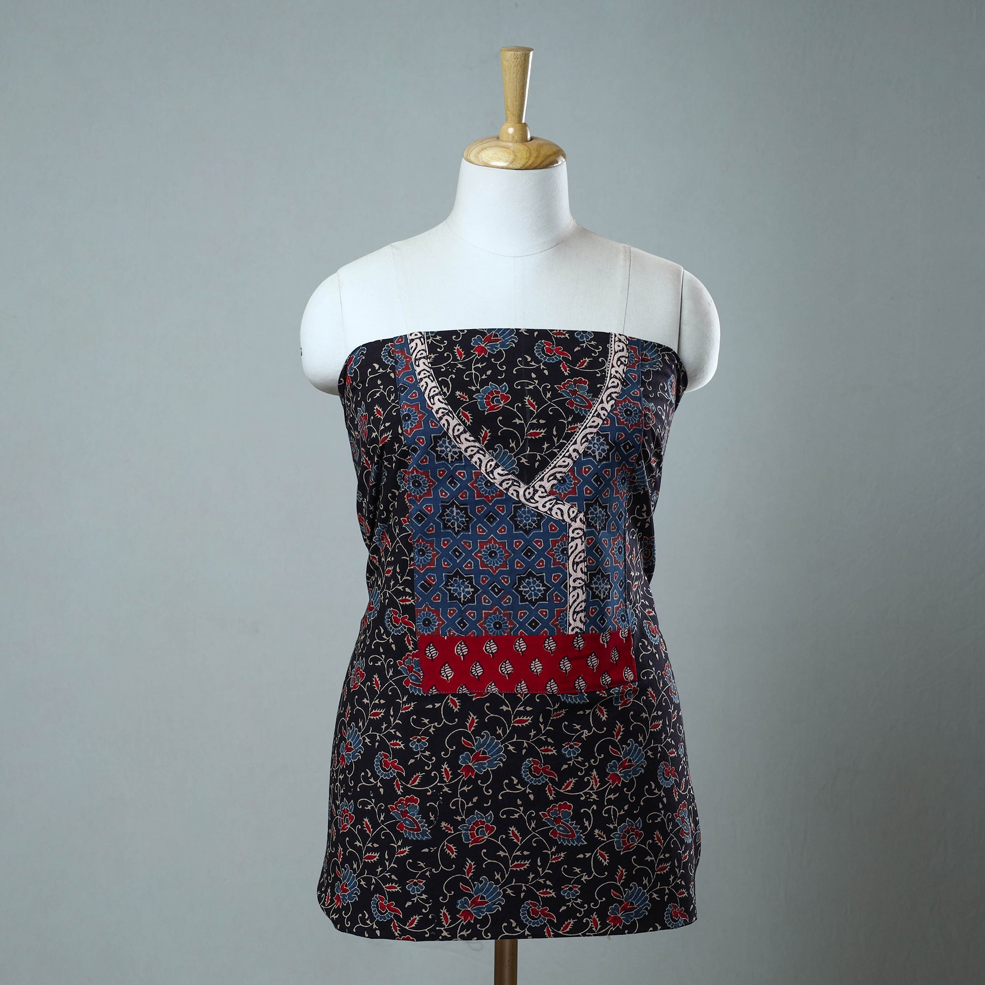 NOORI BAZAR Black - Block Printed Cotton Ajrakh Kurta Material (2.6 meter) 52