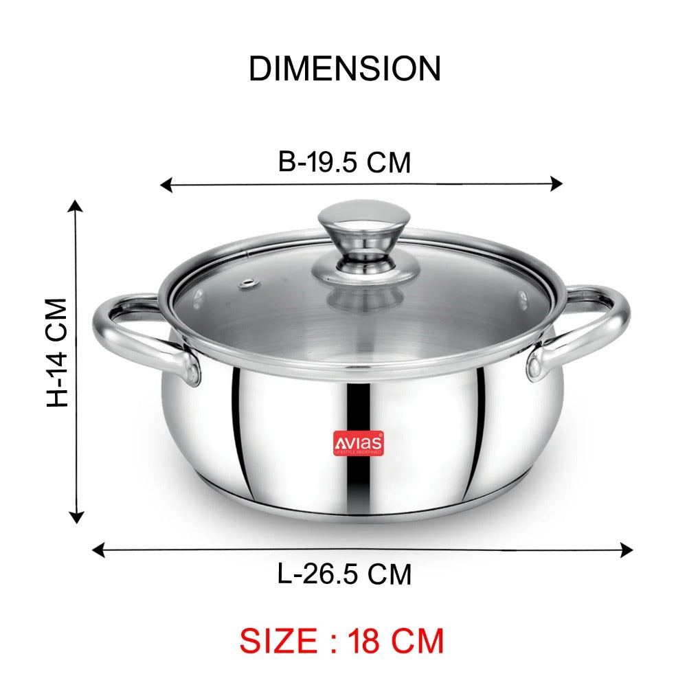 AVIAS Inox IB Stainless Steel Cookpot With Glass Lid | Gas & Induction Compatible | Silver | 1 Pc - view 8