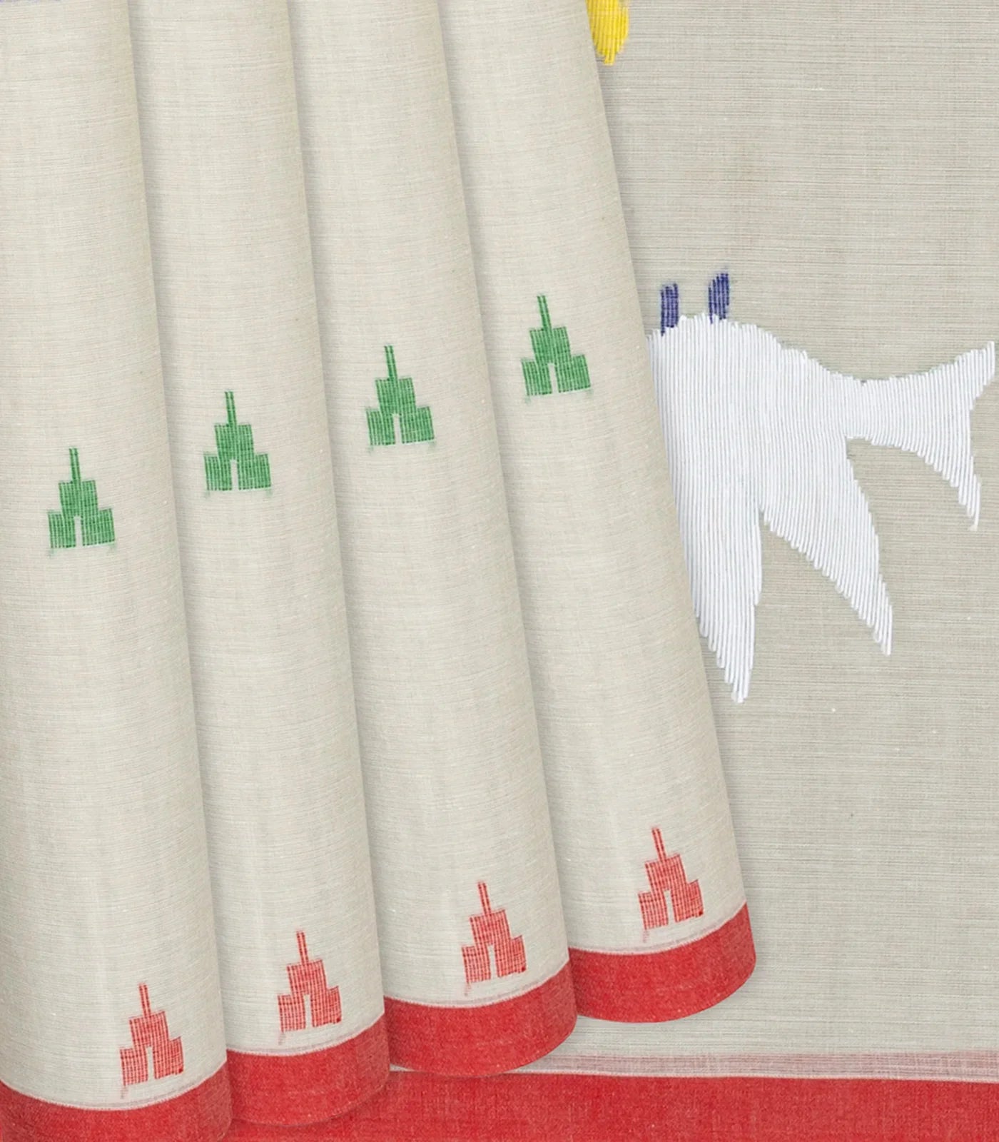 RmKV Cream Handloom Dhakai Cotton Saree With Temple Motifs-Cream