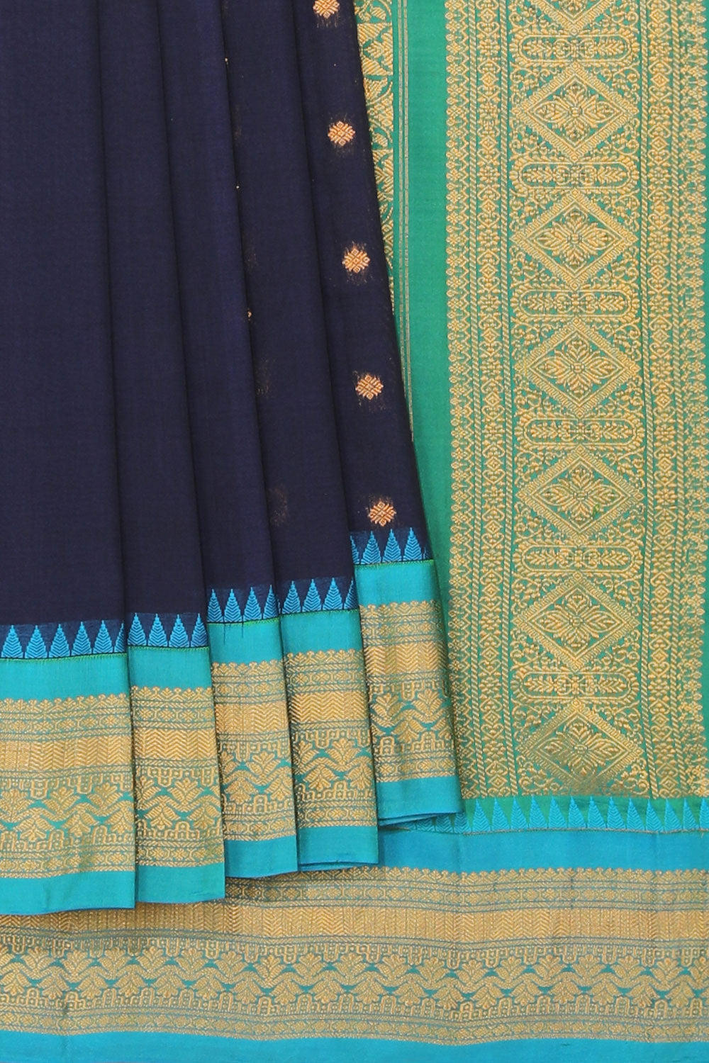 Kalanjali Gadwal Navy Blue Saree – Women's