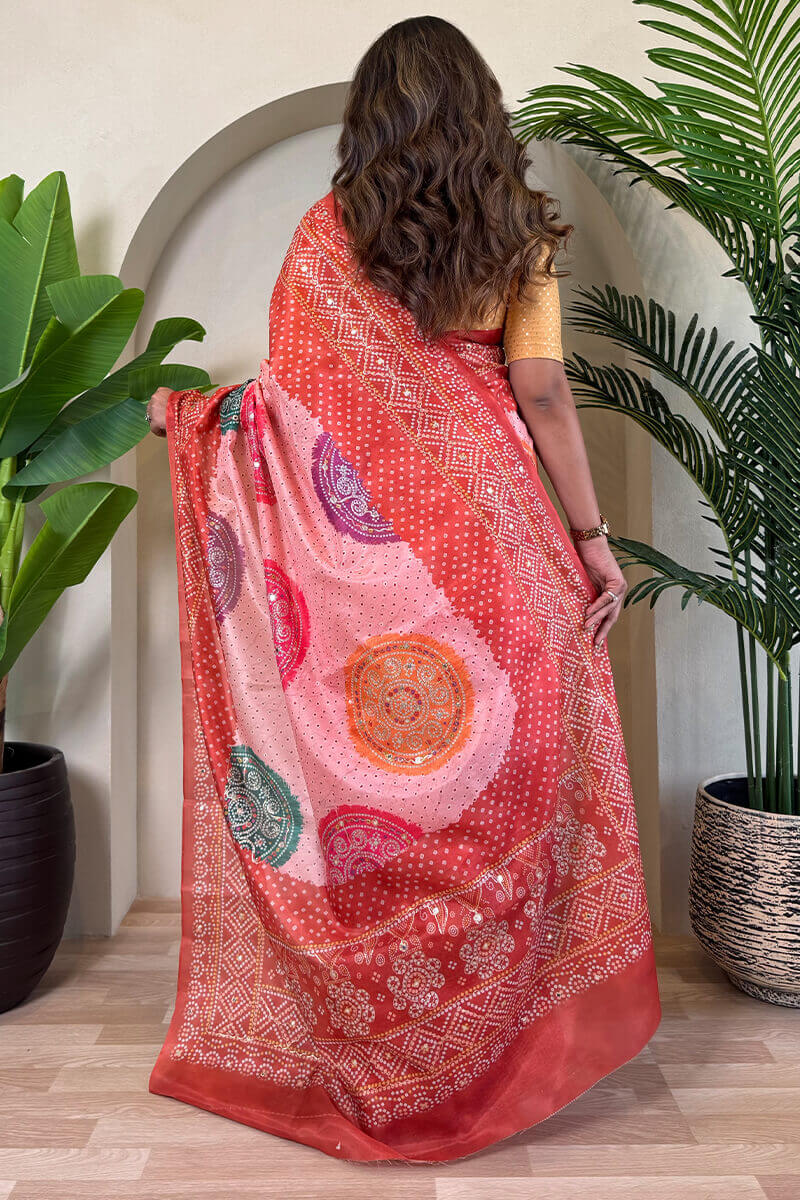 Tasrika Prominent Pink Digital Printed Tissue Silk Saree With Forbearance Blouse Piece - view 4