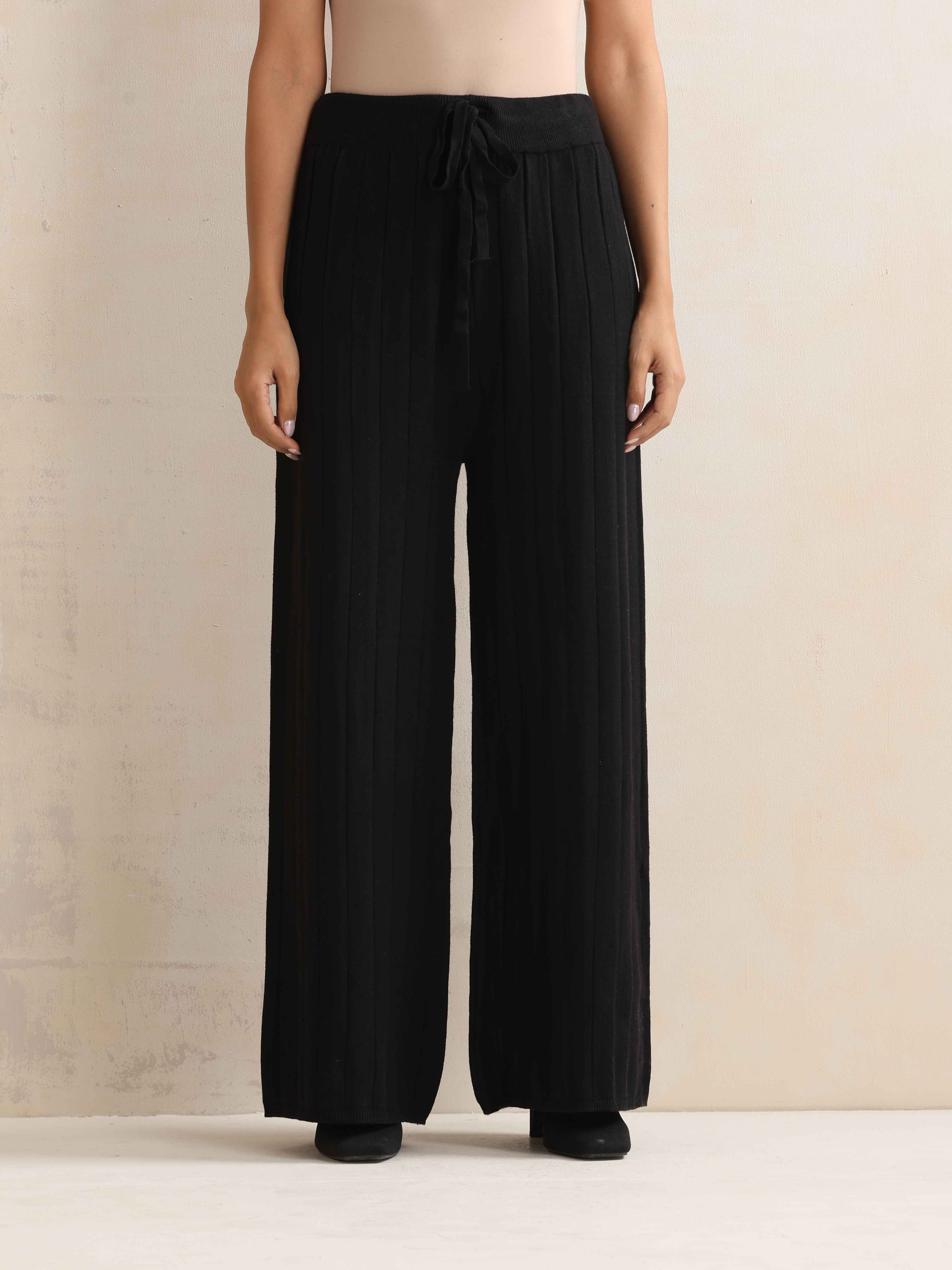 trueBrowns Black Woollen Flared Pants - view 2