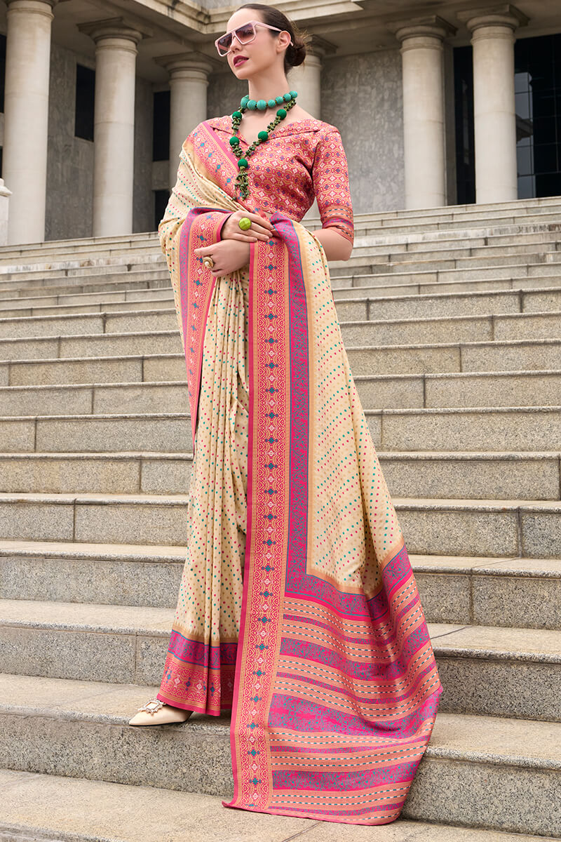 Rajpath Staring Beige Patola Silk Saree with Winsome Blouse Piece