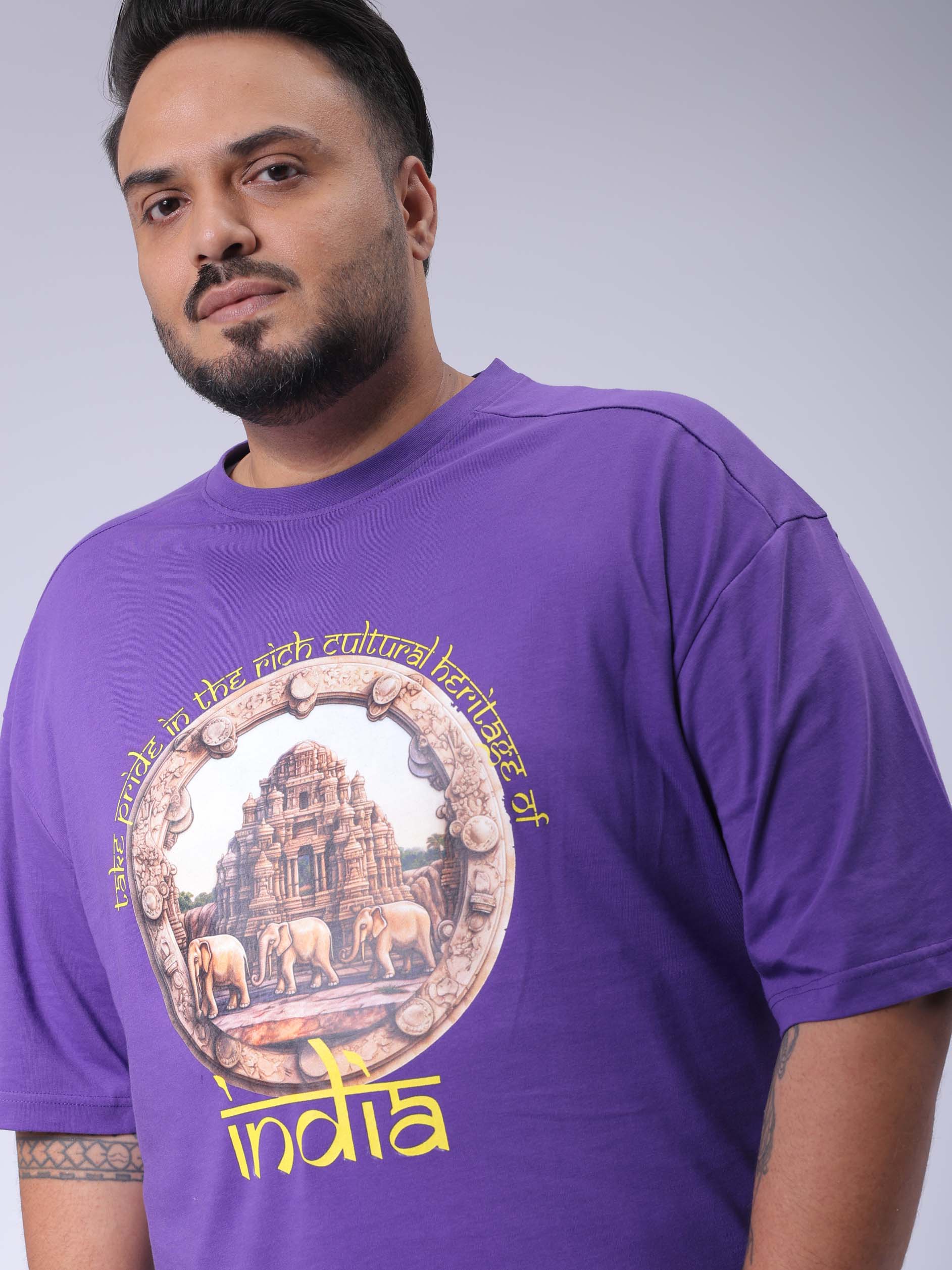 HARDSODA Men's Plus Size Purple Relaxed Fit Placement Printed T-Shirt