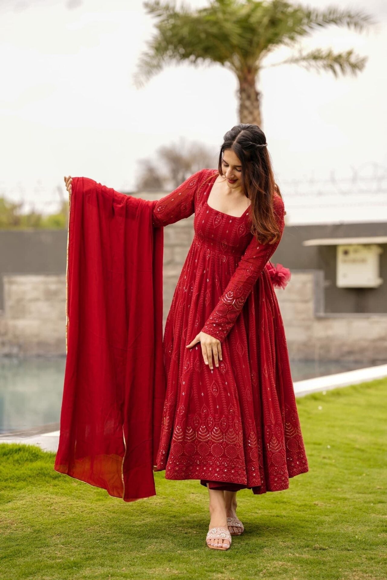 Idaho-o maroon embroidered georgette suit set