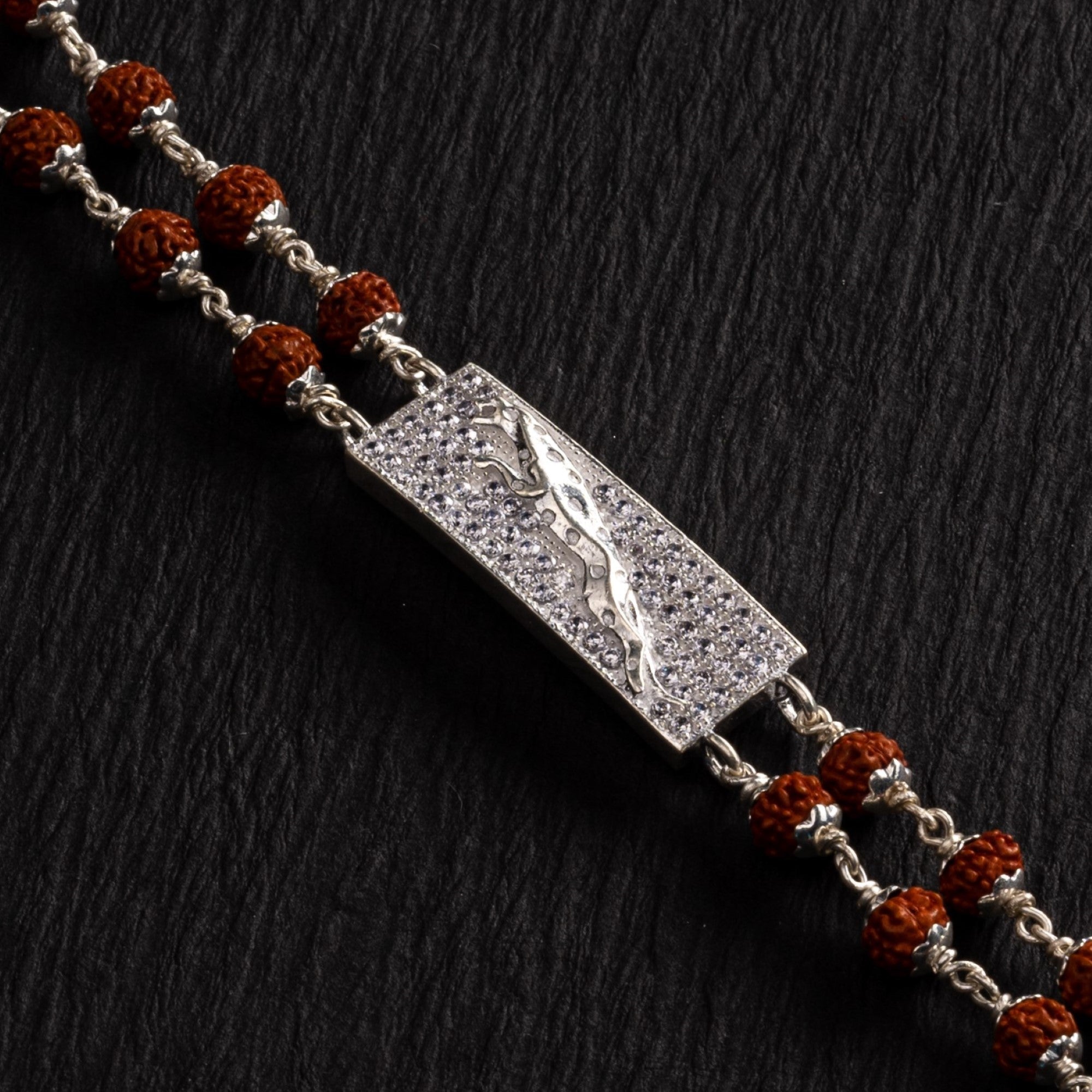 Prinjal Jewellers Rudraksha Silver Jaguar Symbol Double Line Bracelet