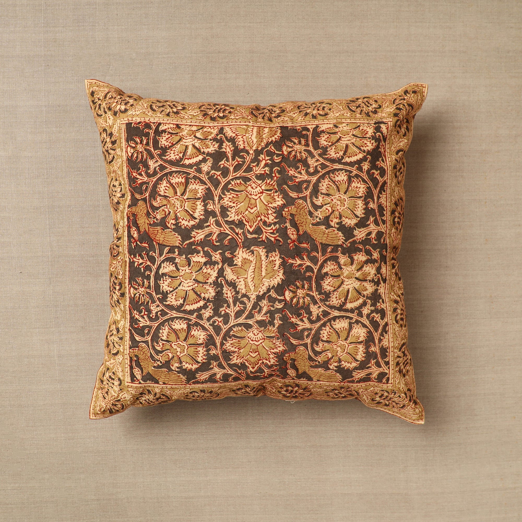PITCHUKA SRINIVAS KALAMKARI PEDANA Brown - Original Pedana Block Print Cotton Kalamkari Cushion Cover 41
