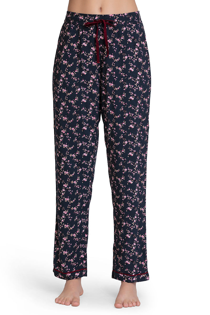 Amante Full Length Pyjama Bottom - Floral Pr Navy