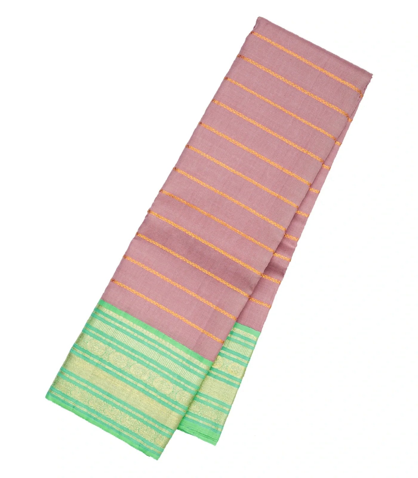 RmKV Dusty Pink Handloom Kanchipuram Korvai Silk Saree With Zari Stripes