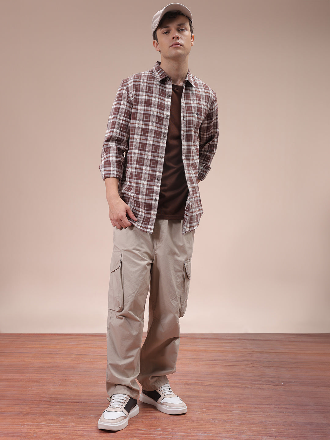 The Indian Garage Co Men's Brown Slim Fit Checked Shirt - view 2