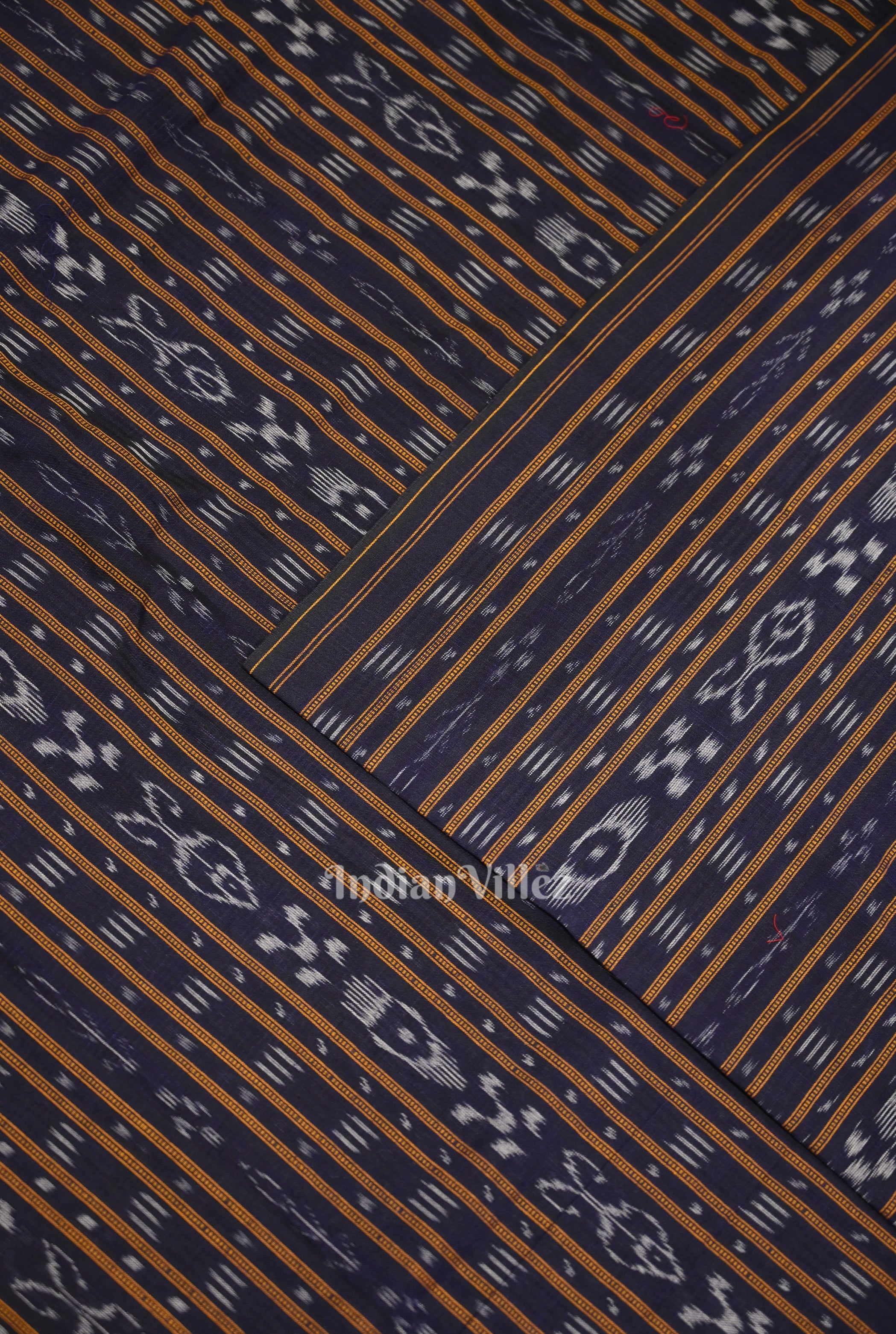 IndianVillèz Navy Blue Sambalpuri Odisha Ikat Cotton Fabric - view 2