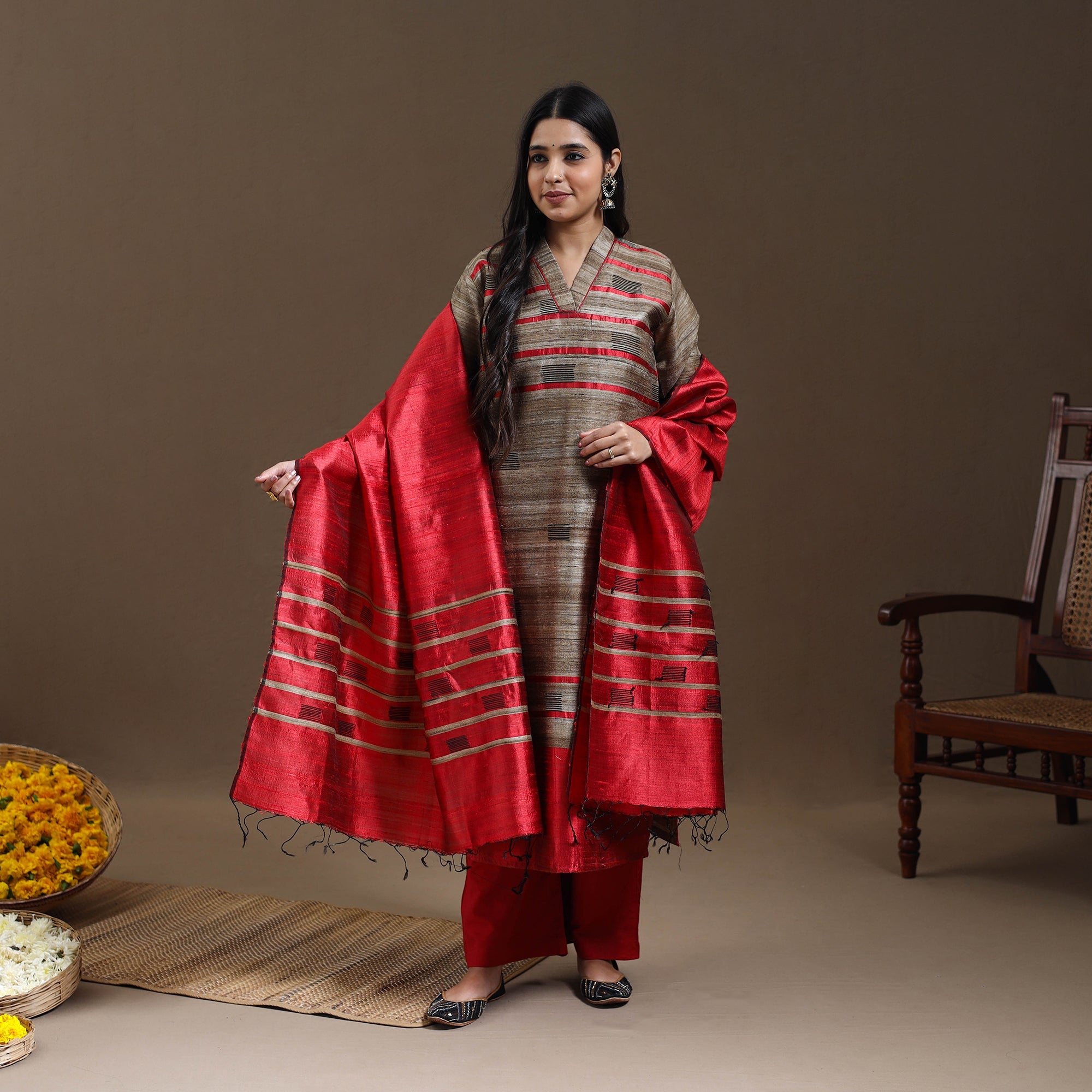 ITOKRI CASUALS Beige - Bhagalpuri Handloom Tussar Silk Suit Set 06 - view 2