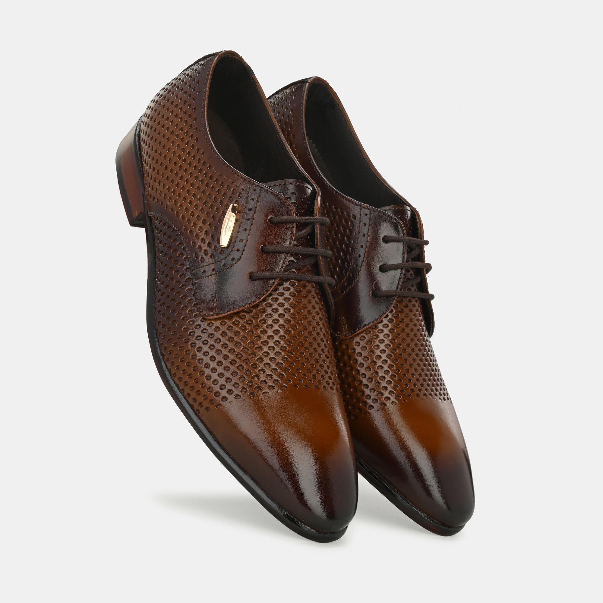 Tan Perforated Lace-Up Shoes by Lafattio - view 4