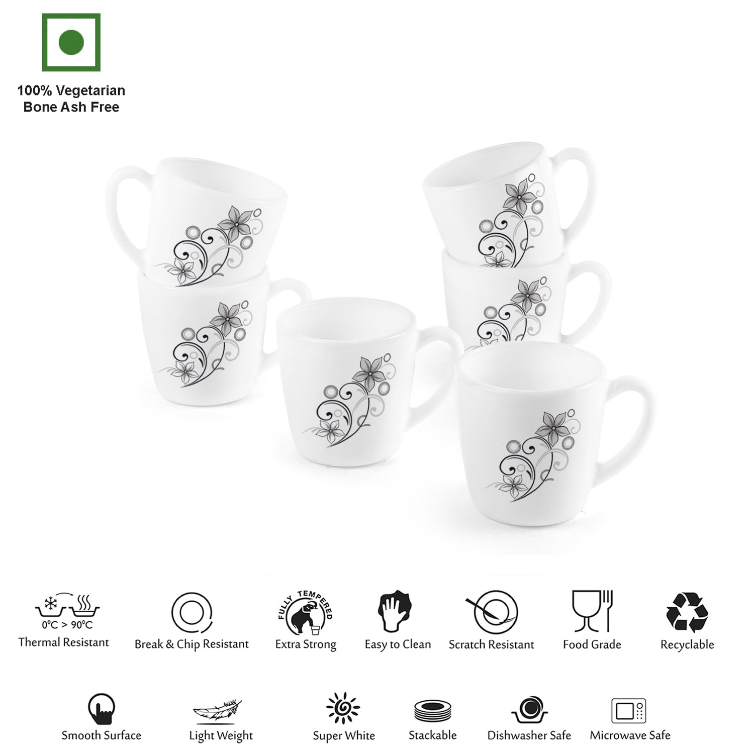 Cello Imperial Camber Black Ricca Mugs, 6 Pieces - view 3
