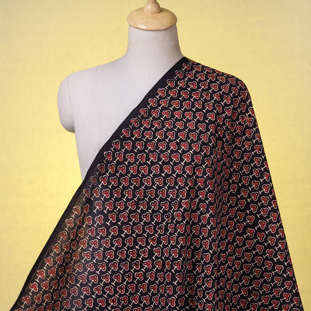 KACHCHH JI CHHAAP Black - Red Clubs Ajrakh Hand Block Printed Natural Dyed Cotton Fabric