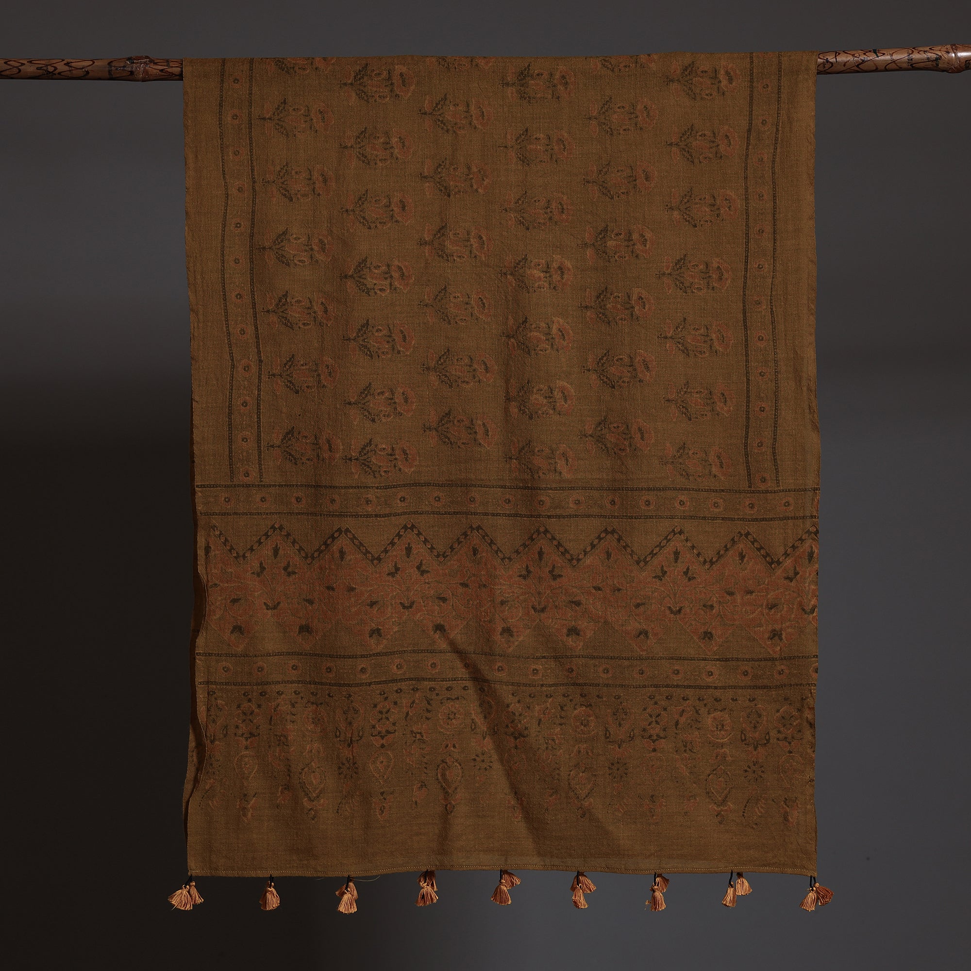 AJRAKH BY SUFIYAN ISMAIL KHATRI Brown - Ajrakh Block Printed Pure Woolen Stole - view 2