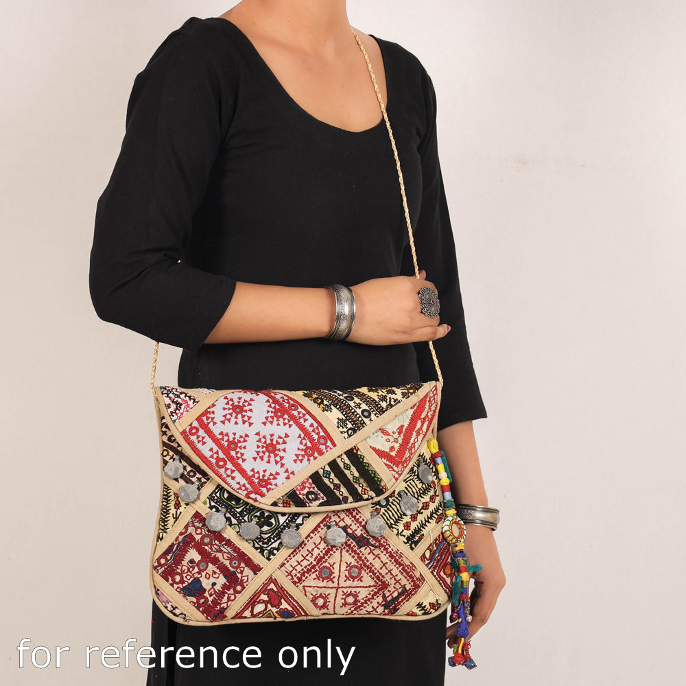 KACHCHH JI CHHAAP Beige - Banjara Vintage Embroidery Mirror & Coin Work Sling Bag - view 3