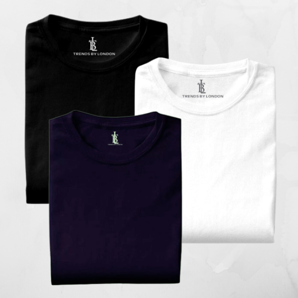 BlackTree Pack of 3 Half Sleeves T-Shirts for Men 180 GSM (White,Black and Navy Blue)