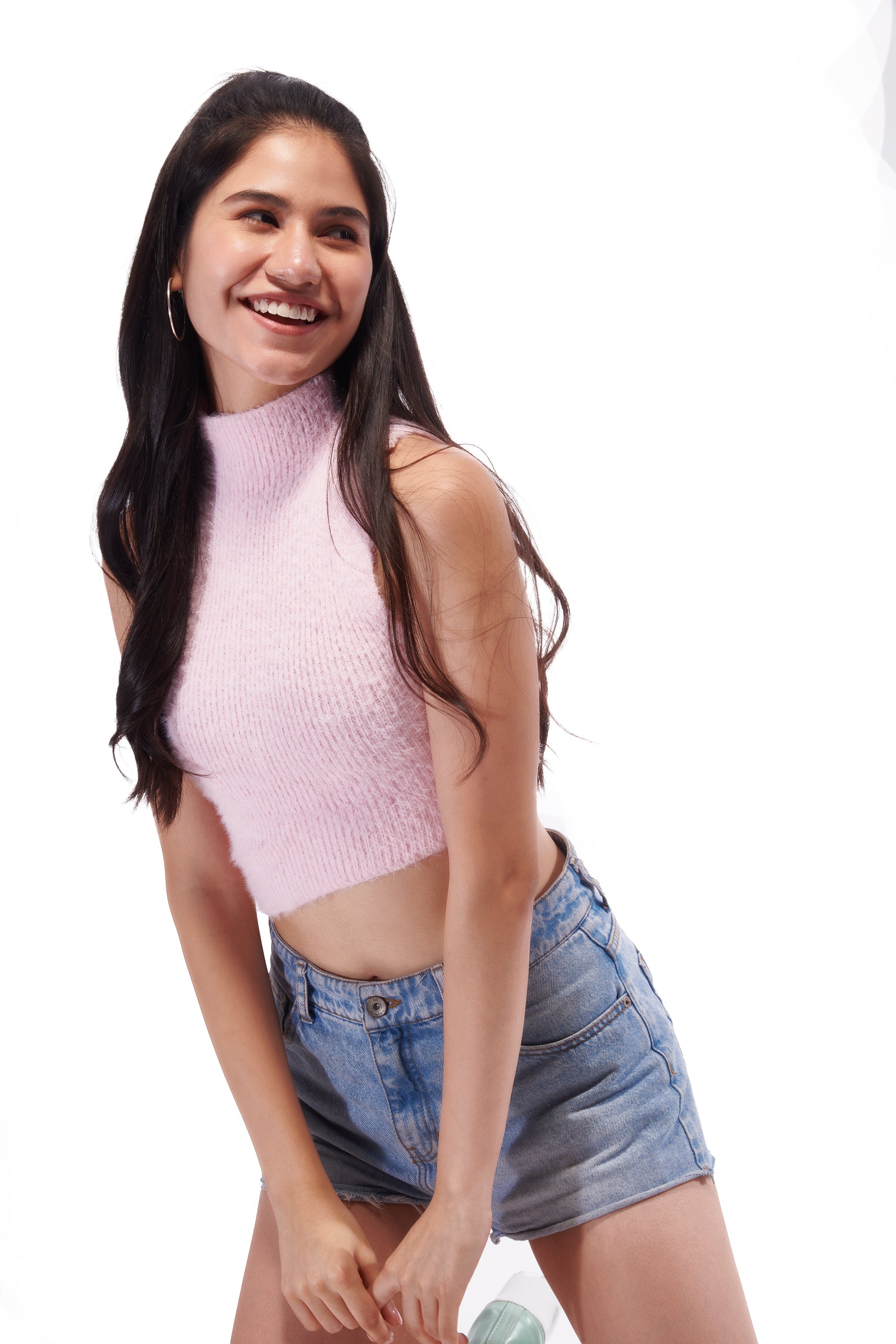 Soft Pink Full Back Cut-out Winter Top