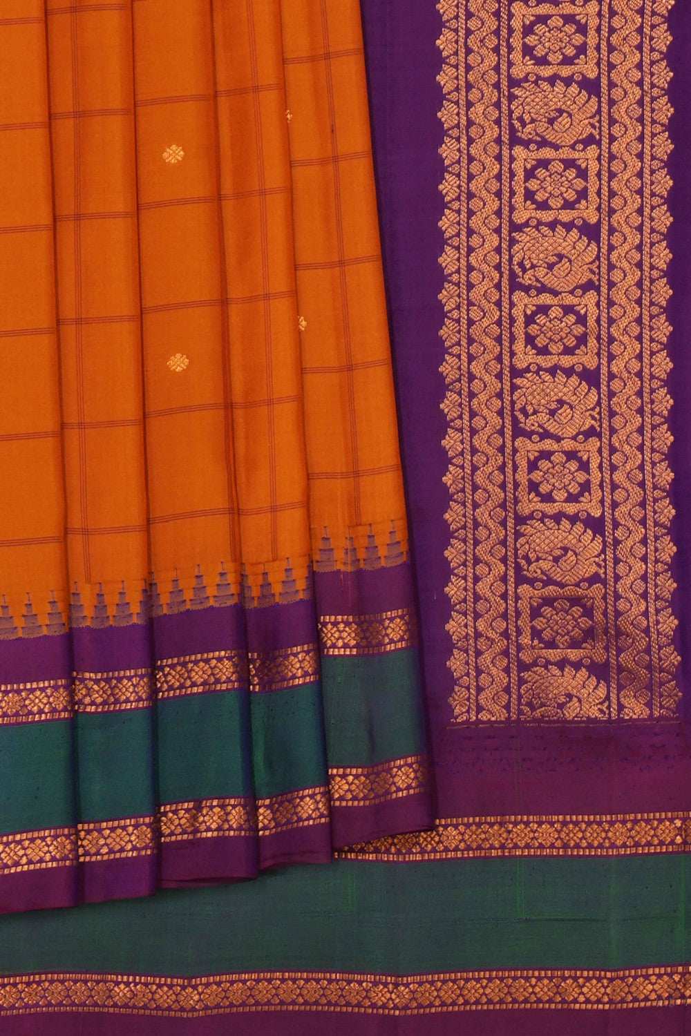 Kalanjali Gadwal Silk Mustard Kattam Saree – Women's