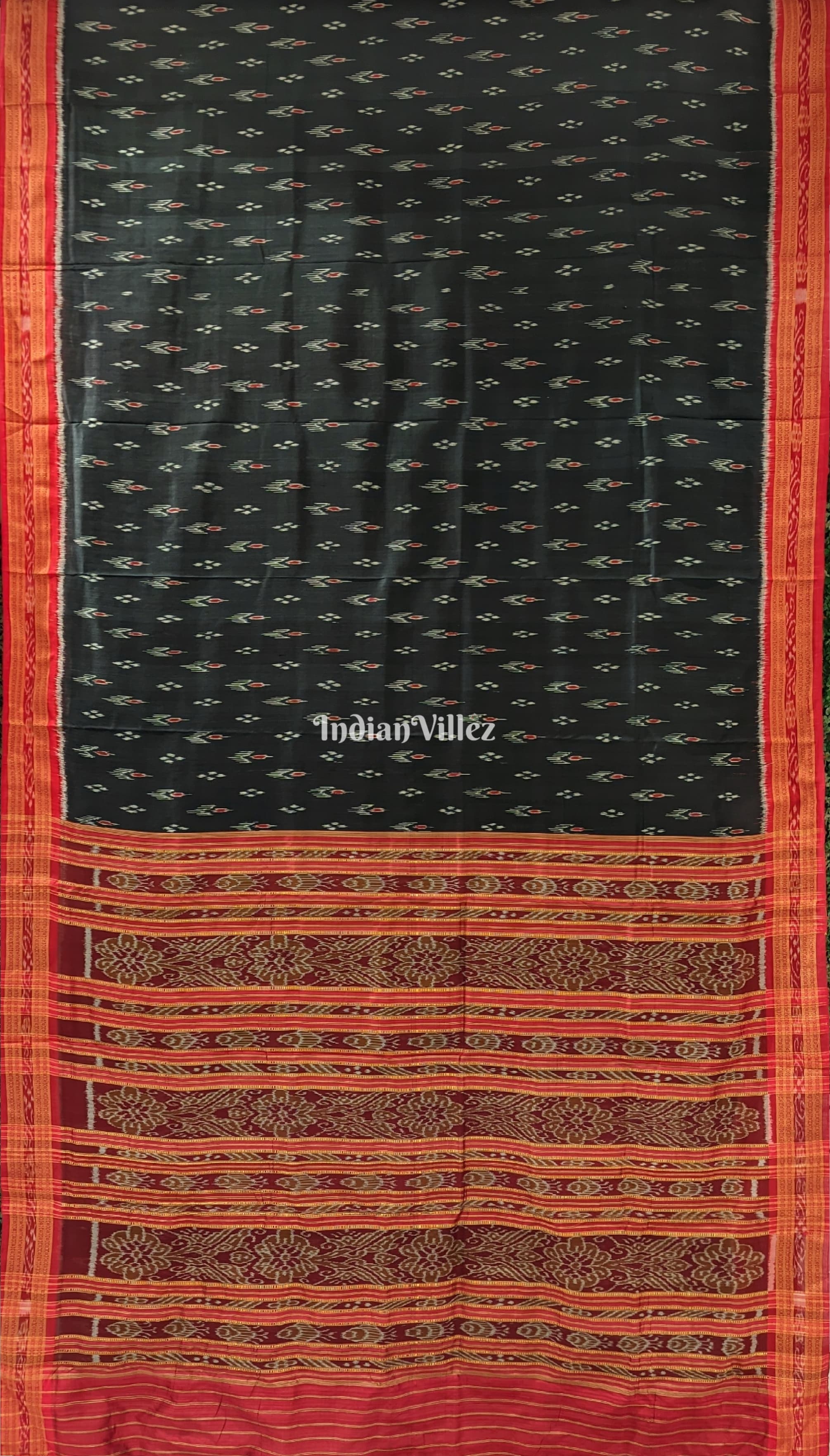 IndianVillèz Black Mayur Chandrika Khandua Silk Saree