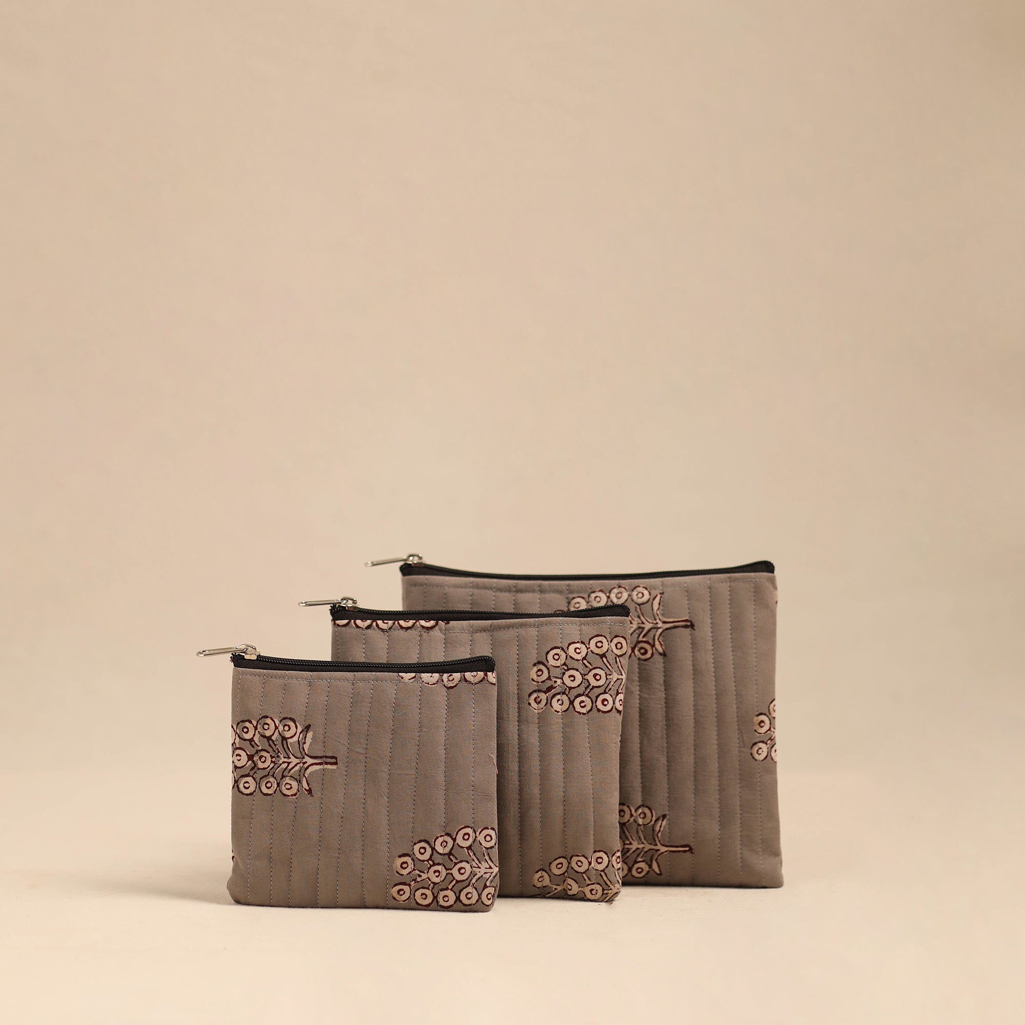 NOORI BAZAR Brown - Handmade Cotton Utility Pouches (Set of 3) 15