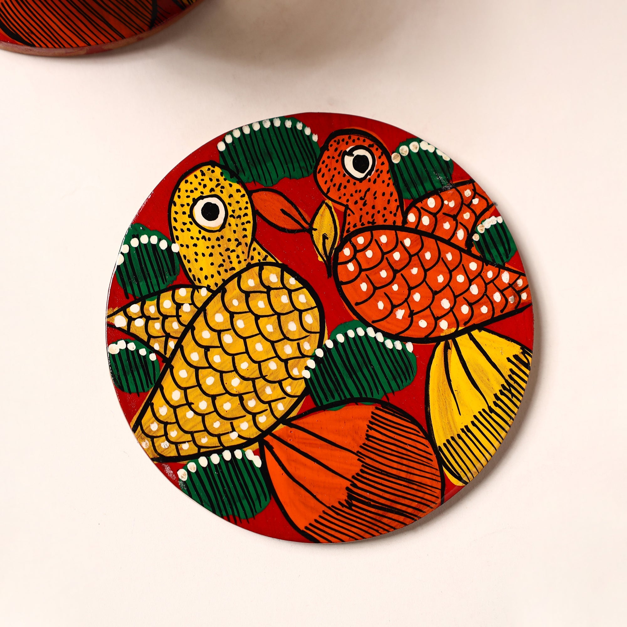 ITOKRI CRAFTS INITIATIVE Bengal Patua Handpainted Akashmoni Wooden Coasters (Set of 4) 14 - view 2