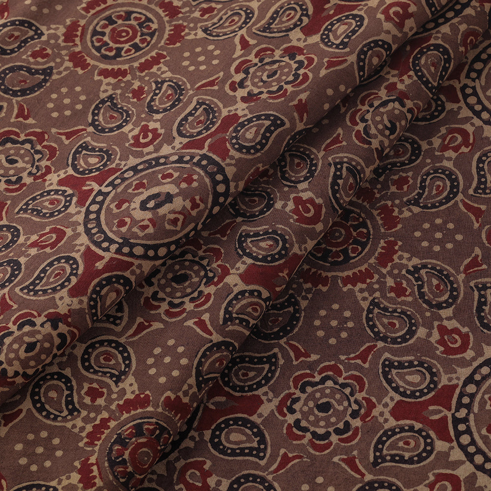 KACHCHH JI CHHAAP Brown - Geometrical Designs Block Print Cotton Ajrakh Fabric - view 2