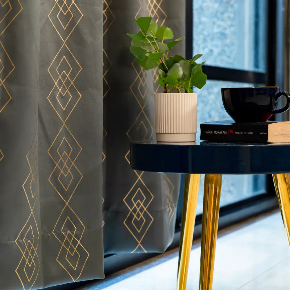 Urban Space -Home Furnishing Store Gold Foil Printed 80-85% Blackout Curtains - Pack of 1 - Diamond- Grey