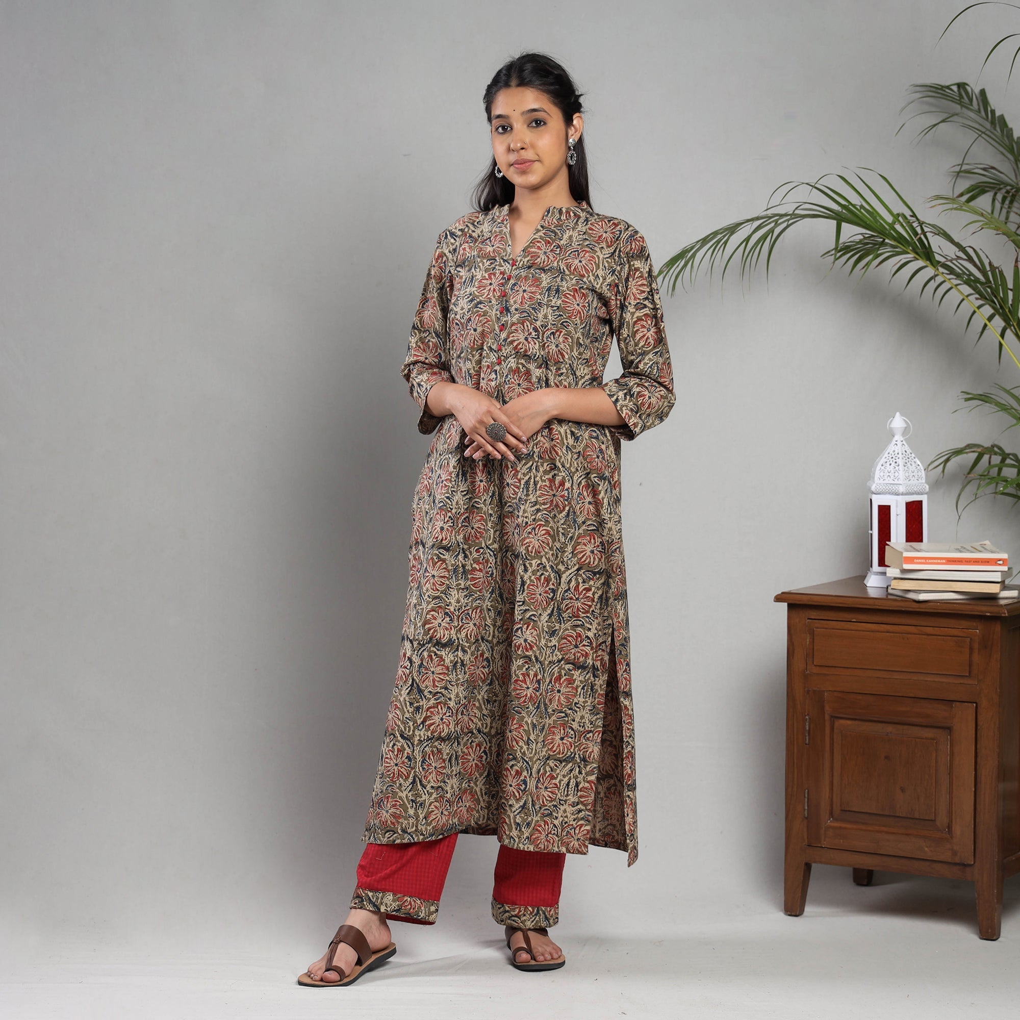 ITOKRI CASUALS Brown - Kalamkari Block Printing Cotton Kurta with Palazzo & Dupatta Set - view 2