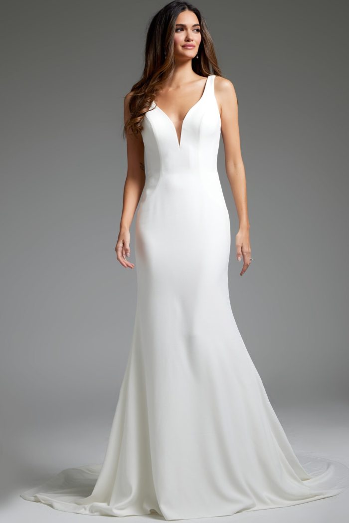 Jovani JB42222 Long Lace Back Mermaid Wedding Dress