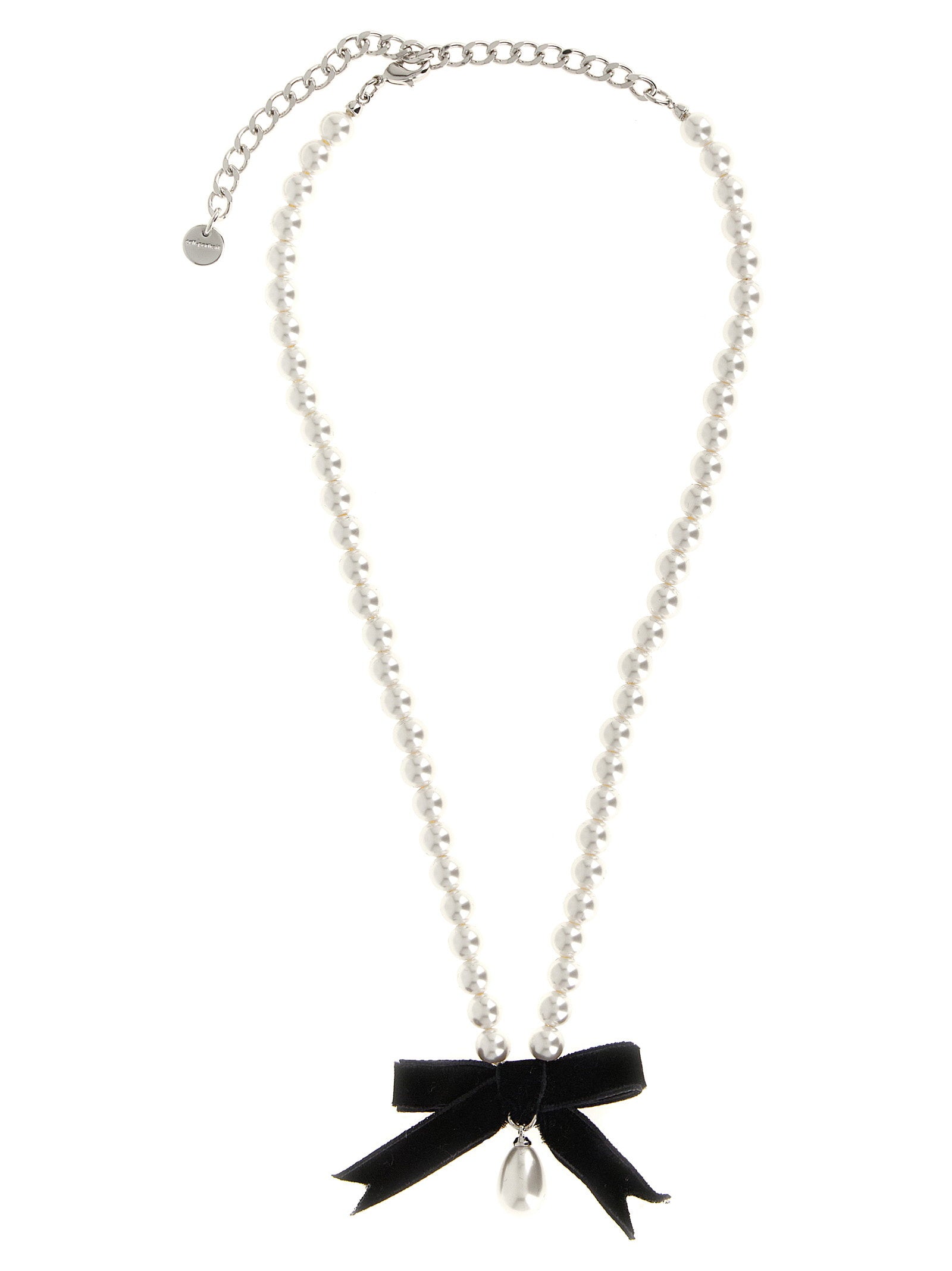 Self-Portrait Black Bow Pearl Necklace – 100% brass